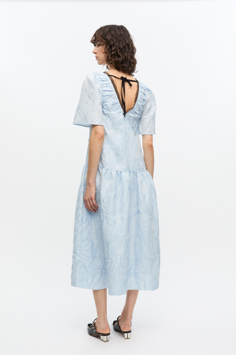 BLUE TEXTURED CLOQUE MIDI DRESS 3