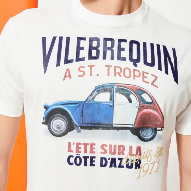 Men T-shirt Fancy Vilebrequin Logo 2 Chevaux French Flag - 5