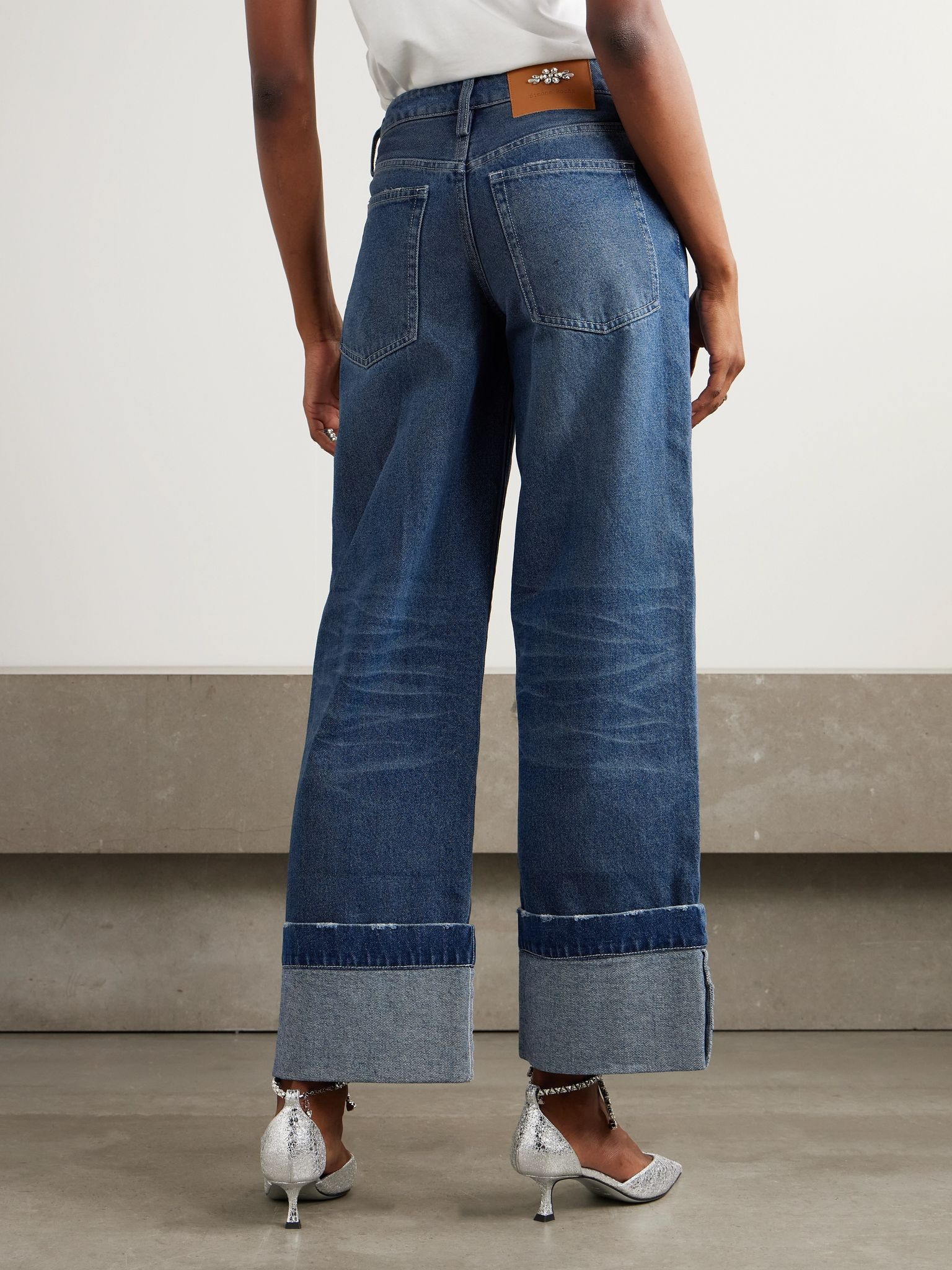 Embellished distressed wide-leg jeans Mid denim - 4