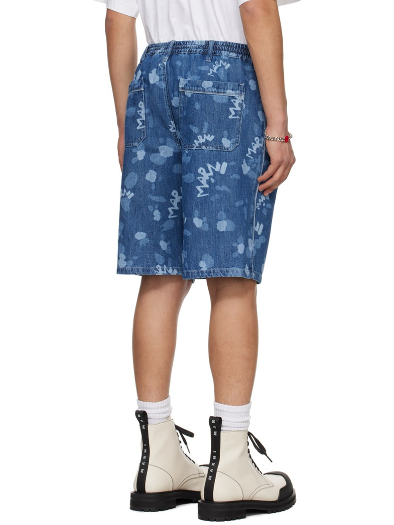 Blue Printed Denim Shorts 3