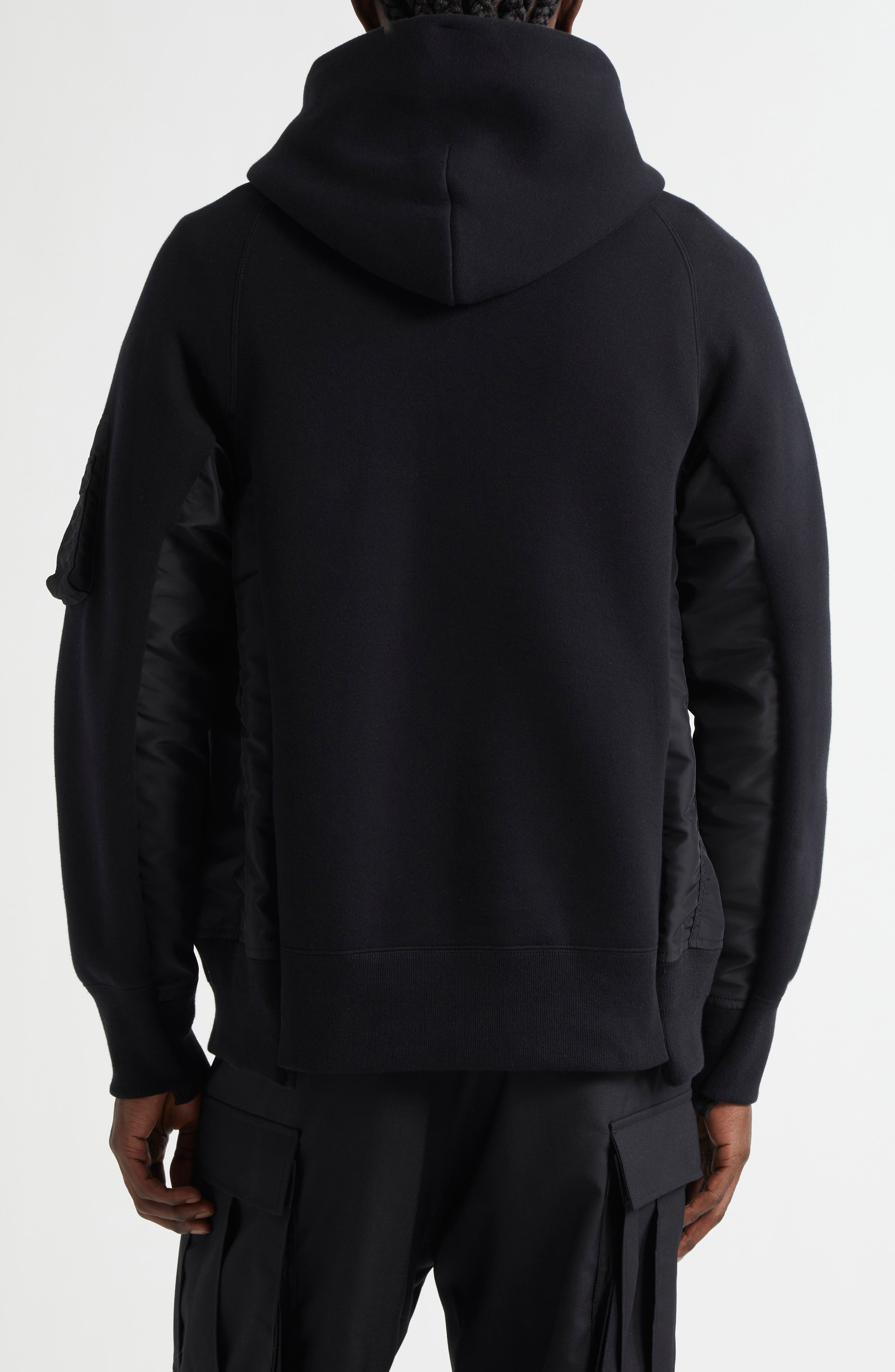 Sacai Sponge Sweat Mixed Media Hoodie in Black/Black 002 at Nordstrom - 3