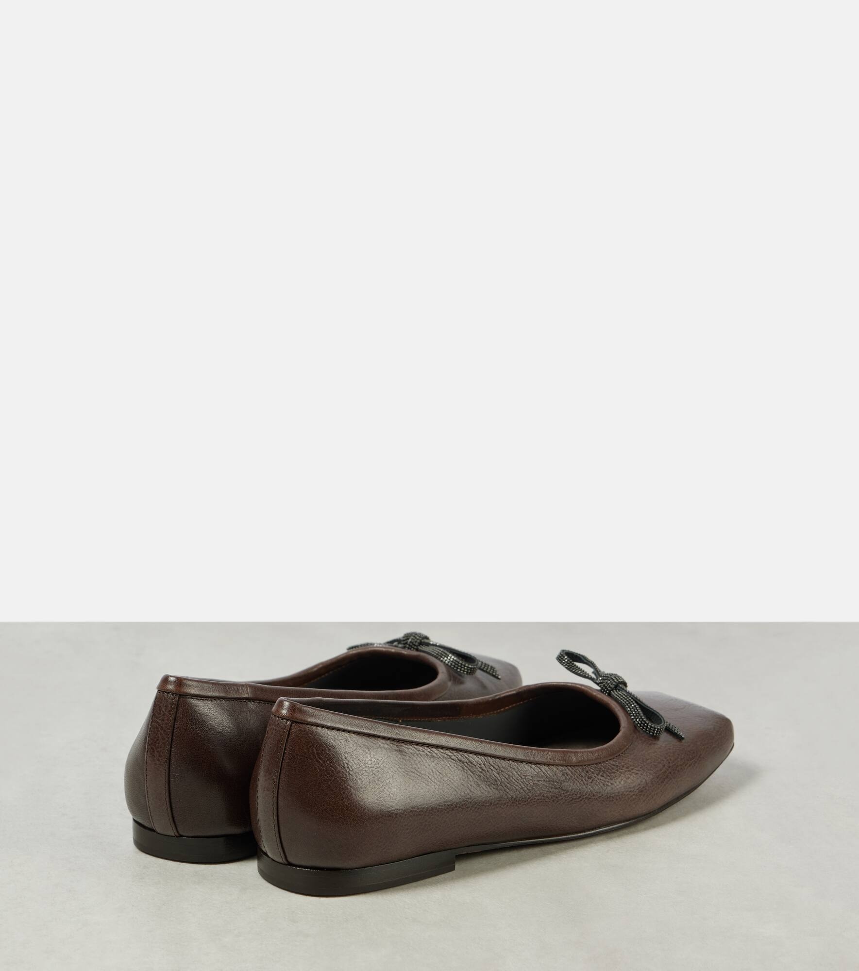 Embellished bow-detail leather ballet flats - 3