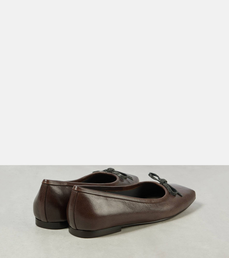 Embellished bow-detail leather ballet flats 3