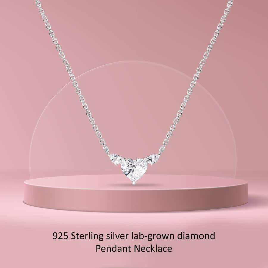 Diamond2Deal - Diamond2Deal 925 Sterling Silver 3.15 Ct Heart shape Lab Grown Diamond Heart Pendant Necklace 18" VV - 4