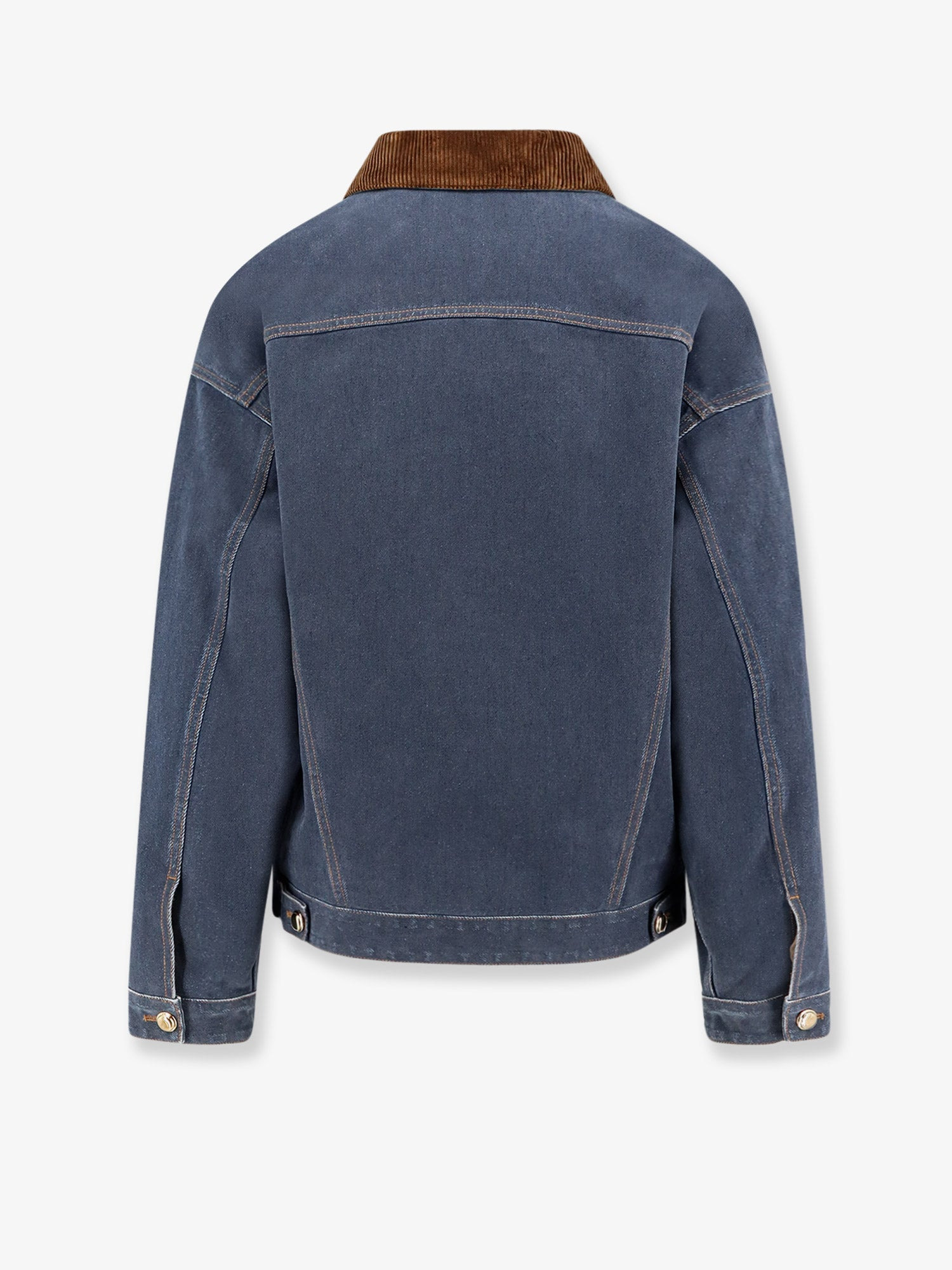 Denim Padded Jacket With Corduroy Collar - 4
