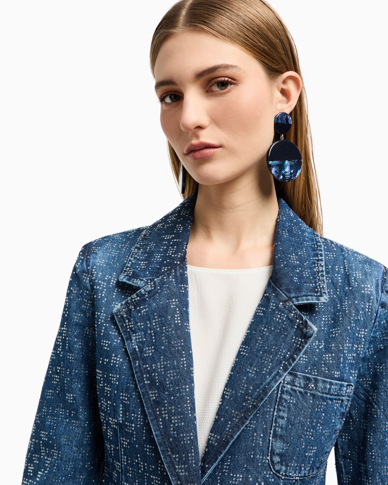 DENIM BLAZER WITH ALL-OVER RHINESTONES - 5