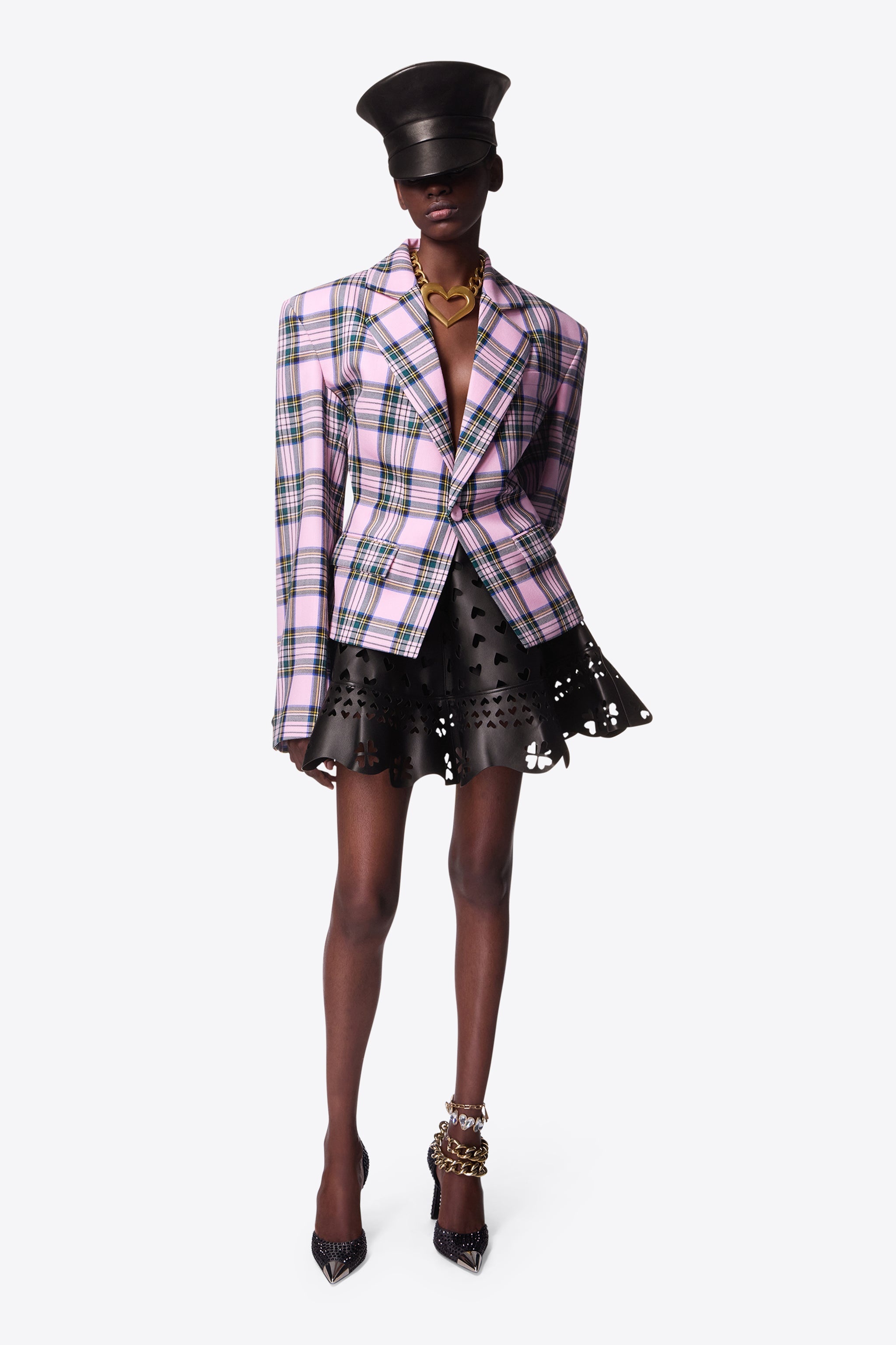 HEART DRAPED CUTOUT CHECKED BLAZER - 3