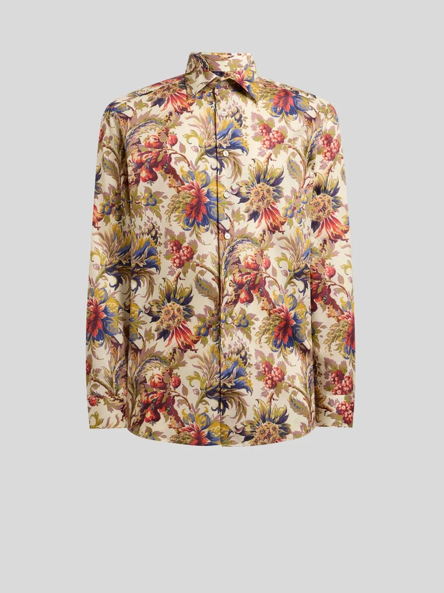 COTTON SATIN SHIRT WITH FLORAL MOTIF - 1
