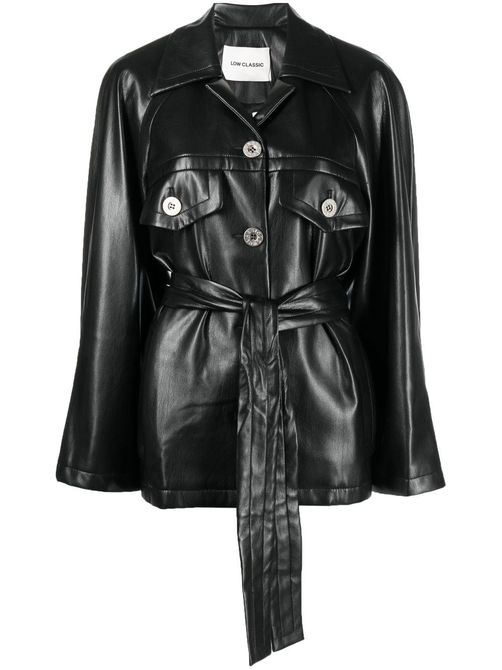 belted faux-leather coat - 1