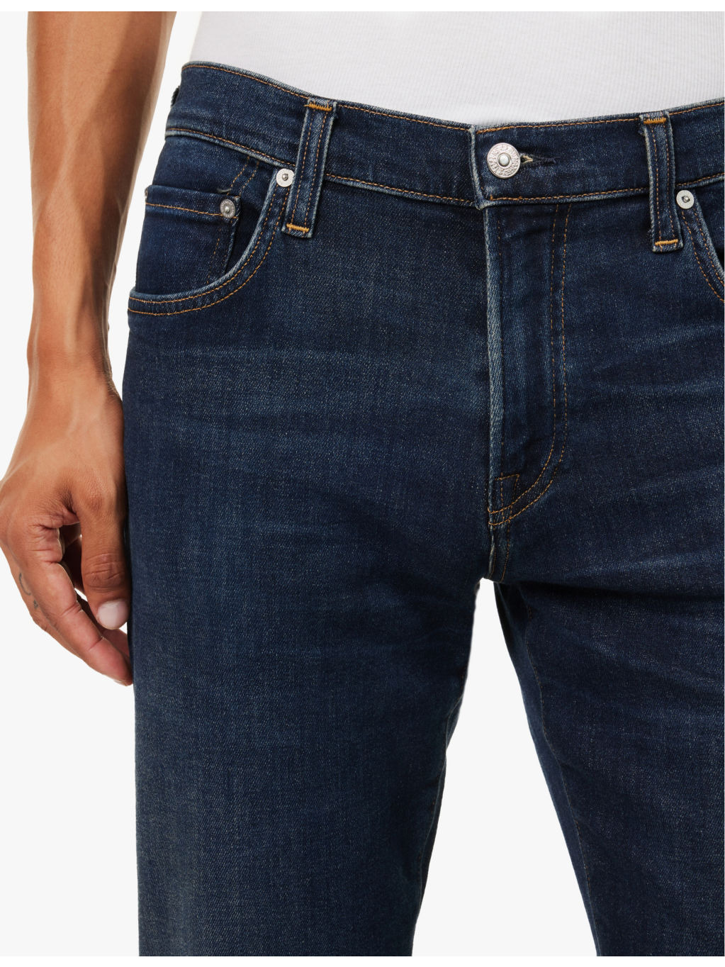 London slim-fit tapered-leg mid-rise  stretch-denim and cashmere jeans - 5