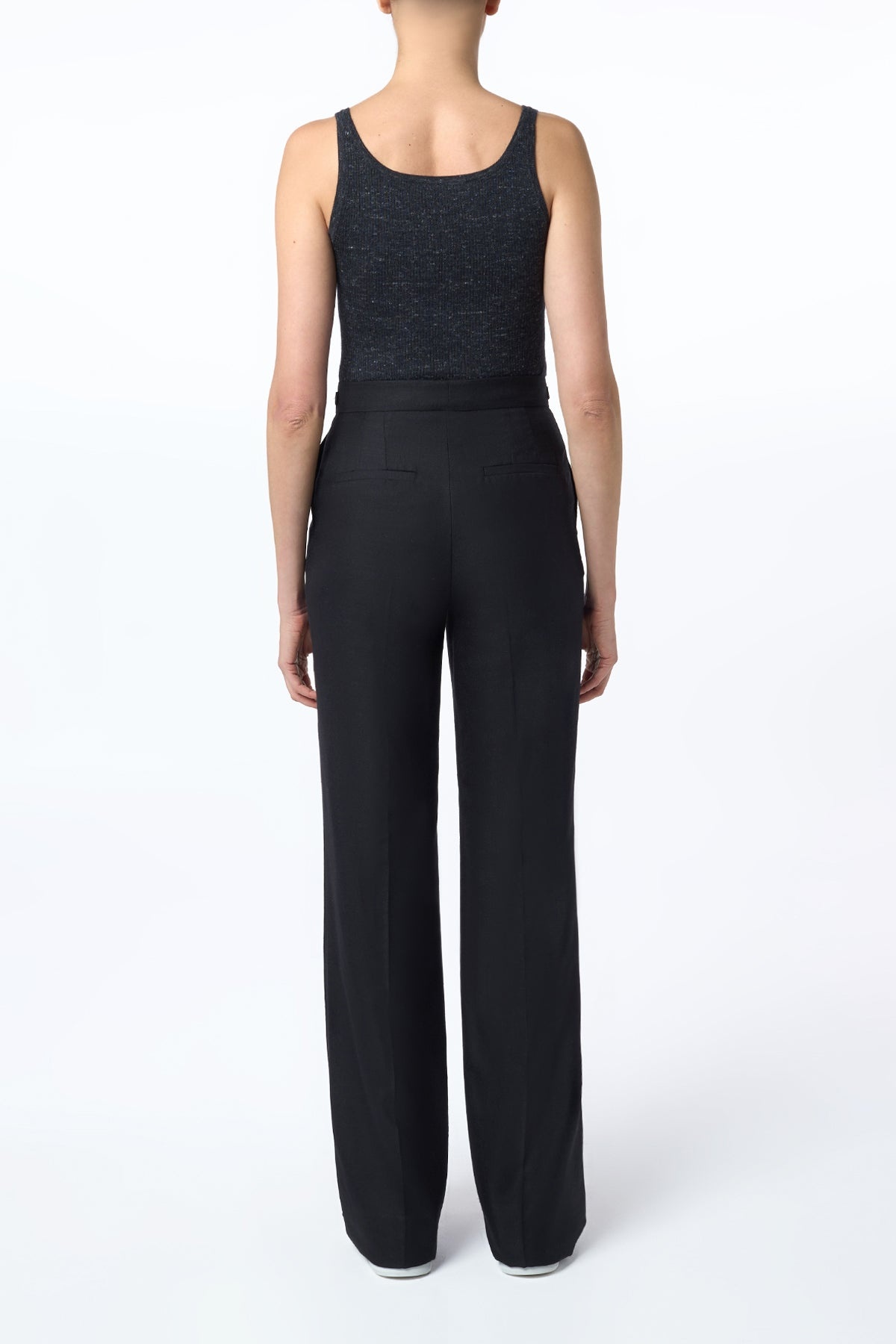 Vesta Flared Pant in Black Virgin Wool Silk with Linen - 4