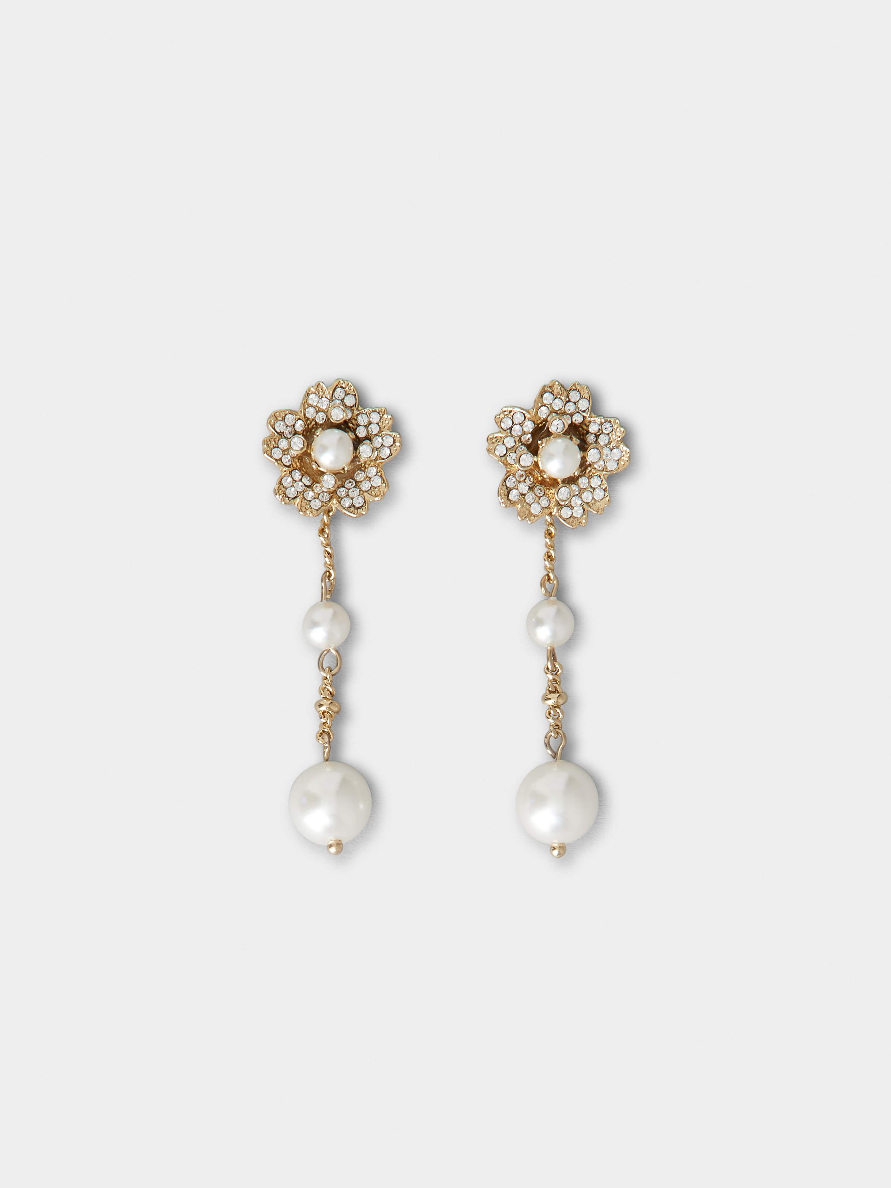 RV Bouquet Strass Pearl Pendant Earrings in Metal - 1