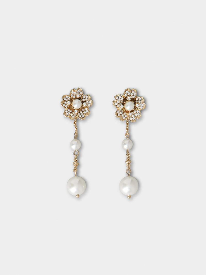 RV Bouquet Strass Pearl Pendant Earrings in Metal 1