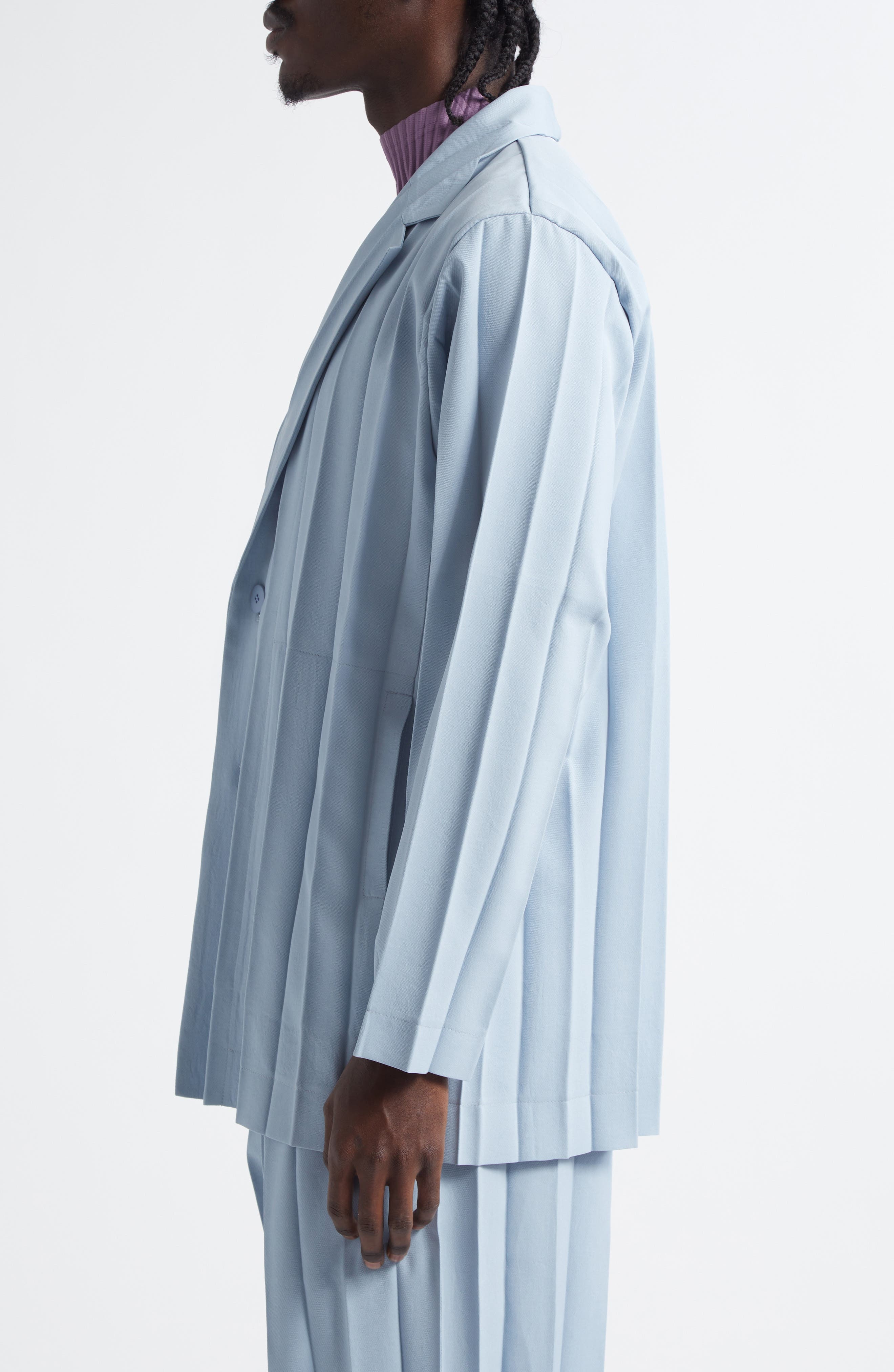 Homme Plissé Issey Miyake Edge Ensemble Pleated Single Breasted Blazer in Blue at Nordstrom - 4