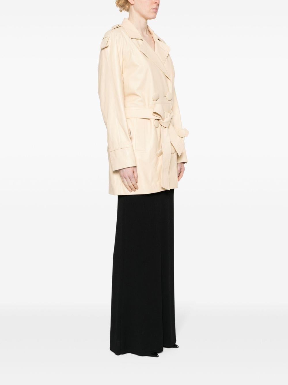 double-breasted leather coat - 3