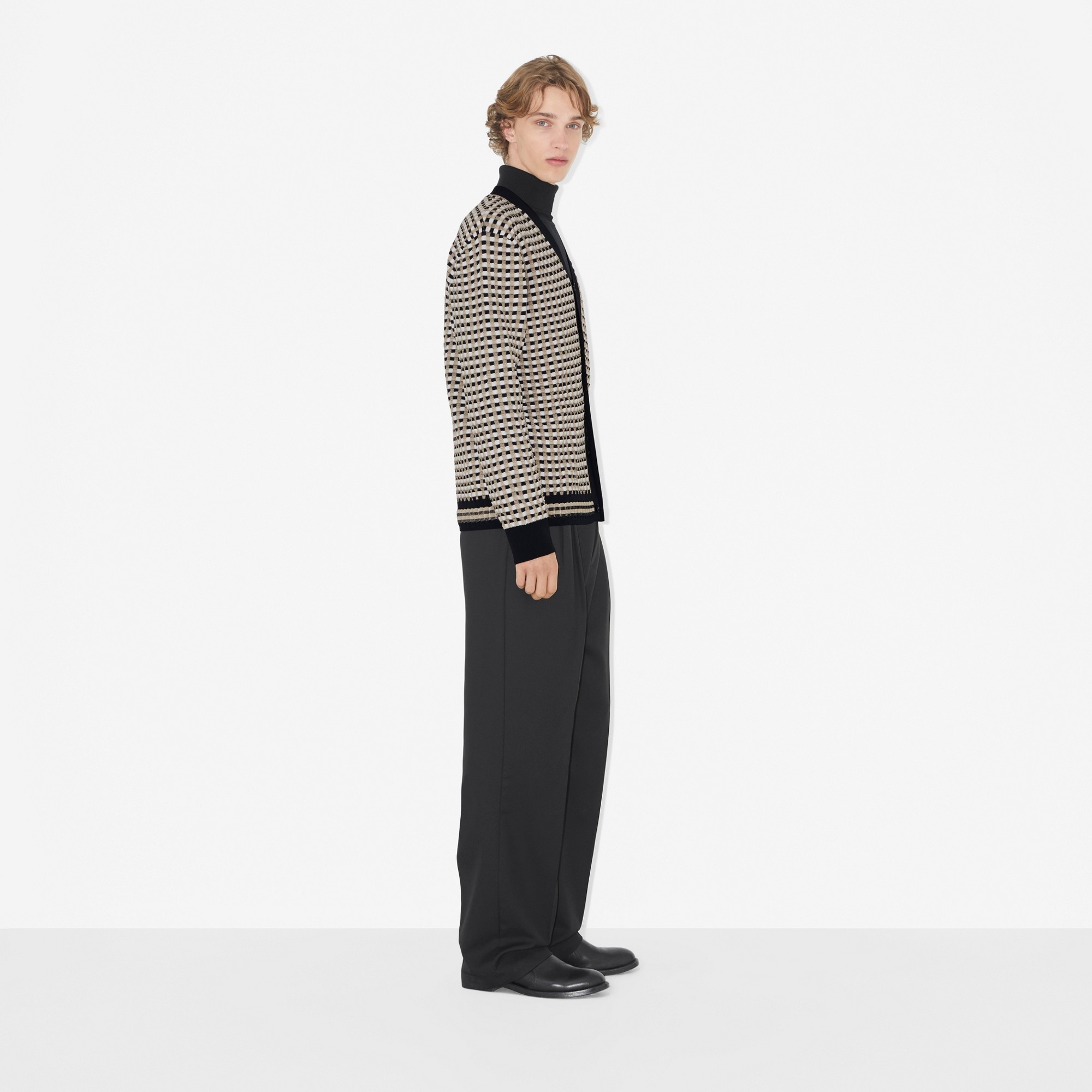 Check Cotton Blend Cardigan - 3