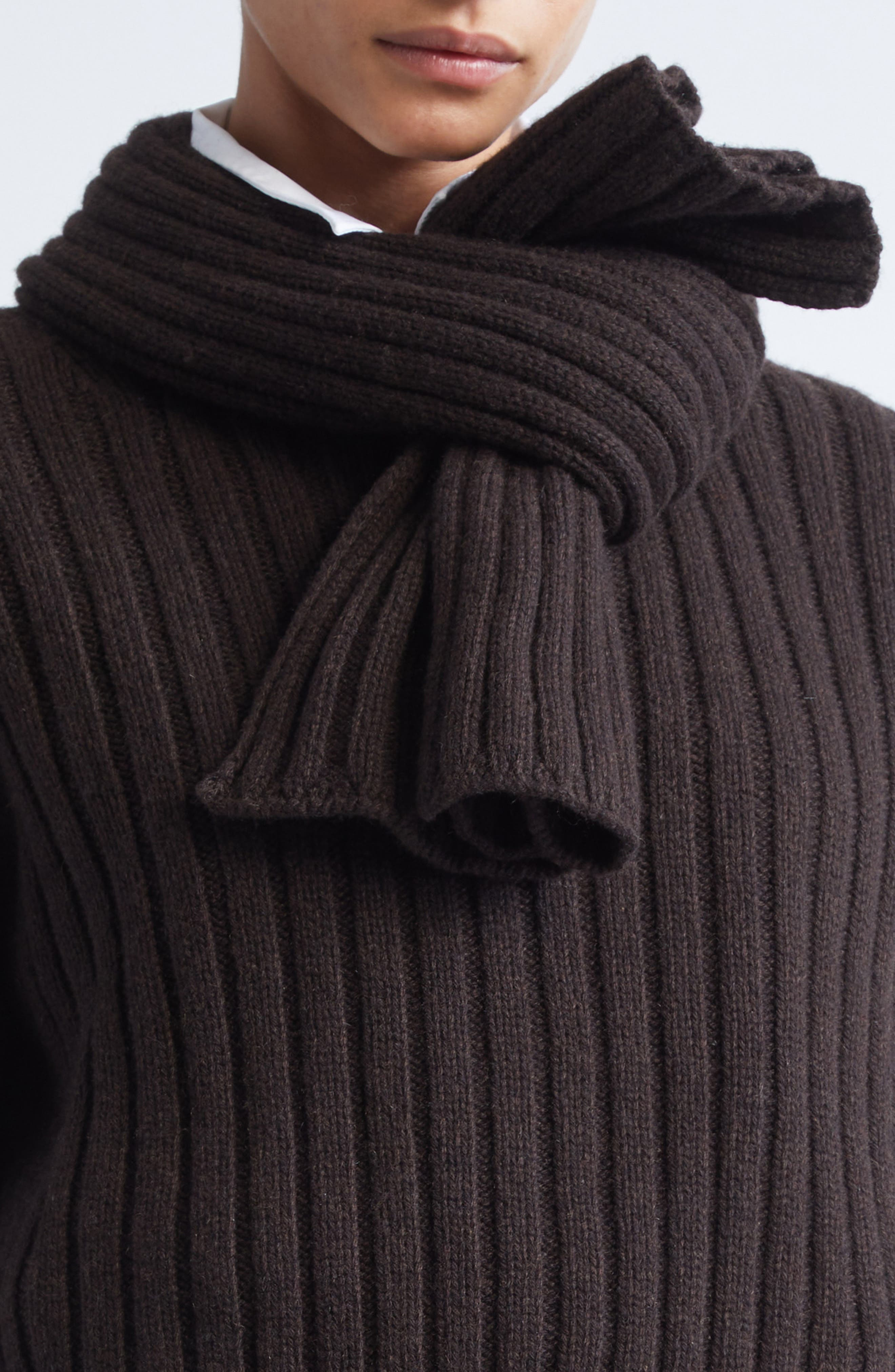Brandon Maxwell The Ryan Rib Recycled Cashmere Scarf Sweater in Chocolate Brown at Nordstrom - 5