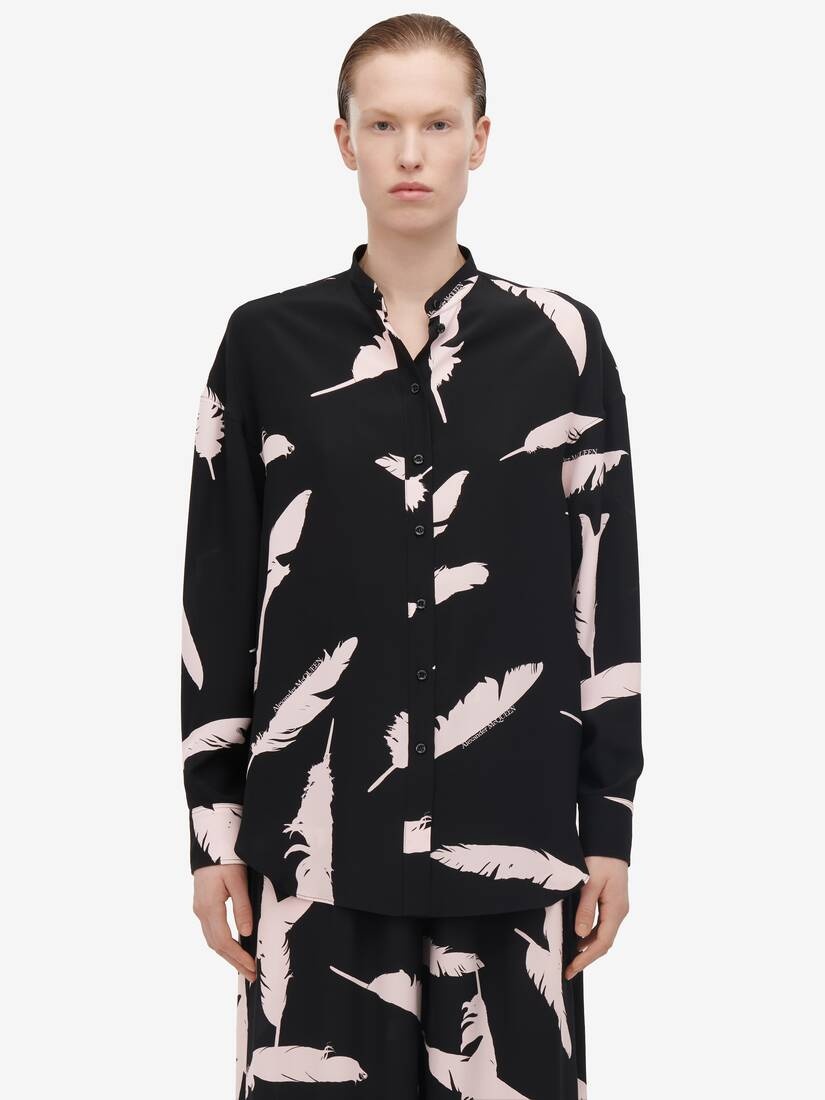 Women's Feather Cocoon Sleeve Shirt in Black/pink - 1