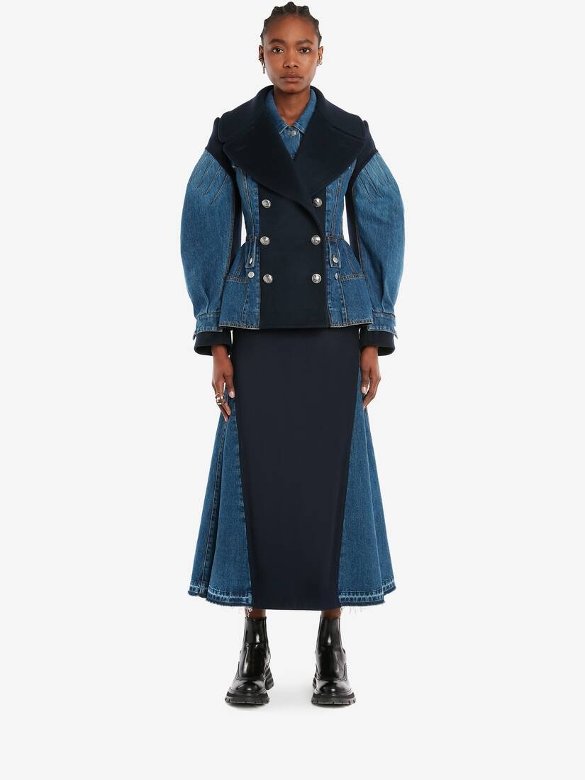 Hybrid Fluted Skirt in Washed Blue - 2