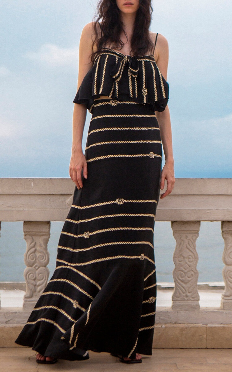 Johanna Ortiz Deep Ocean Tie-Detailed Silk Crop Top black/white outlook