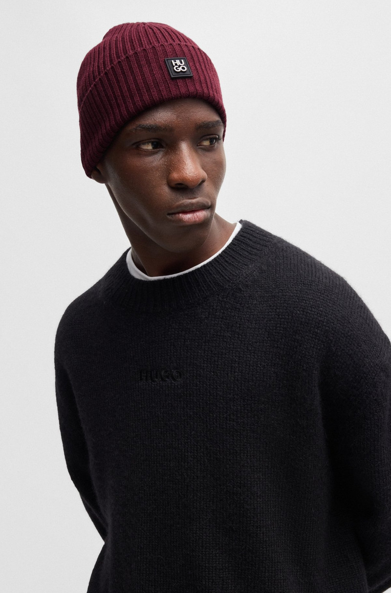 VIRGIN-WOOL BEANIE HAT WITH STACKED LOGO 3