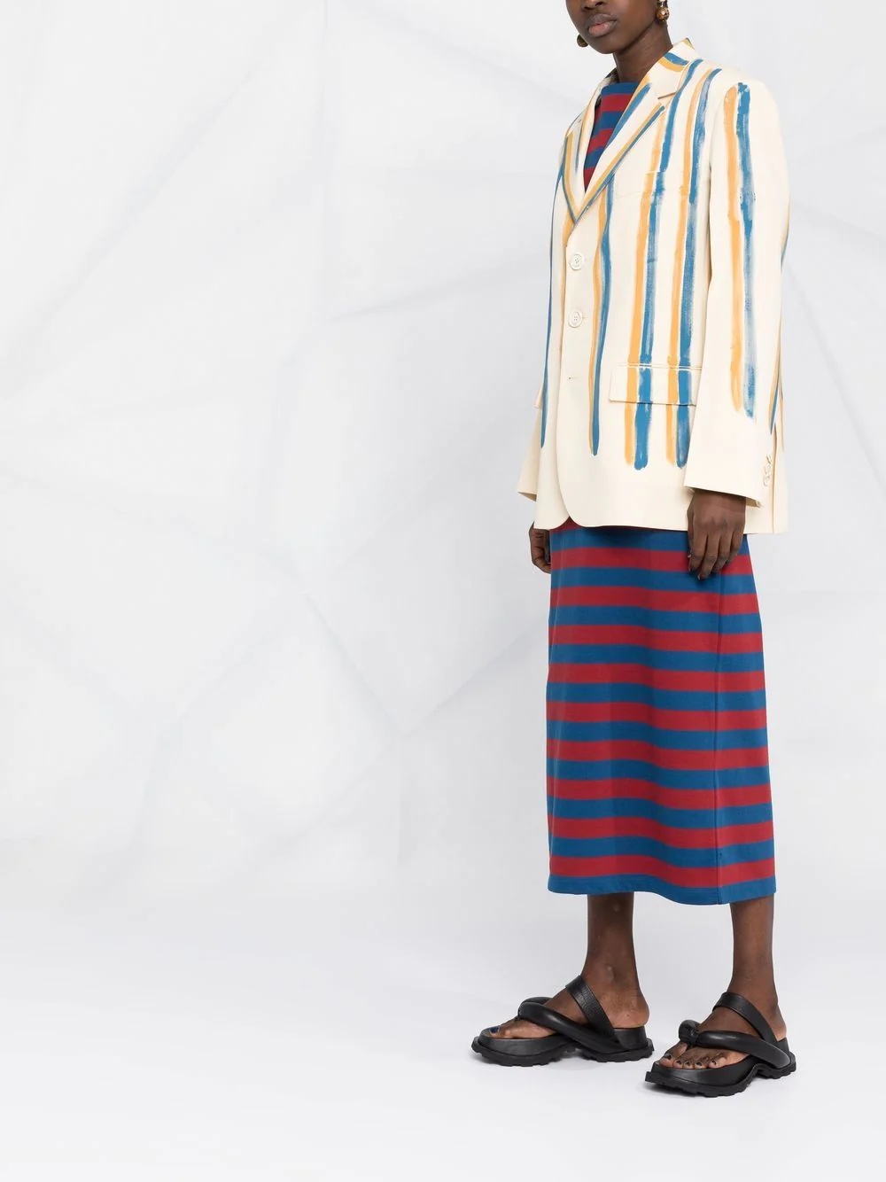 striped single-breasted blazer - 6