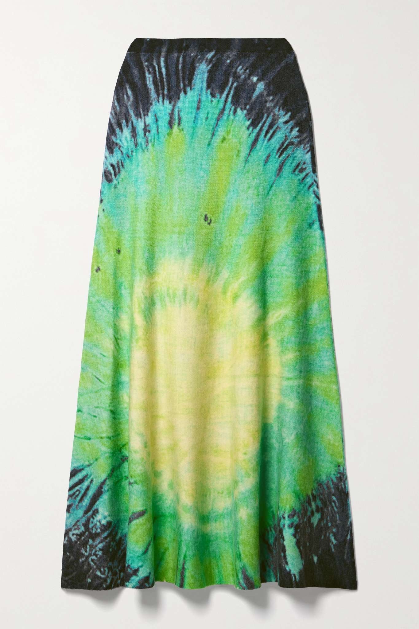 Olive tie-dyed cashmere midi skirt - 1