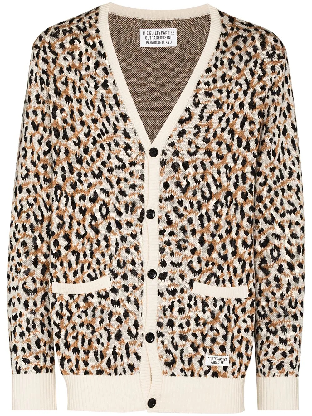 leopard-jacquard V-neck cardigan - 1