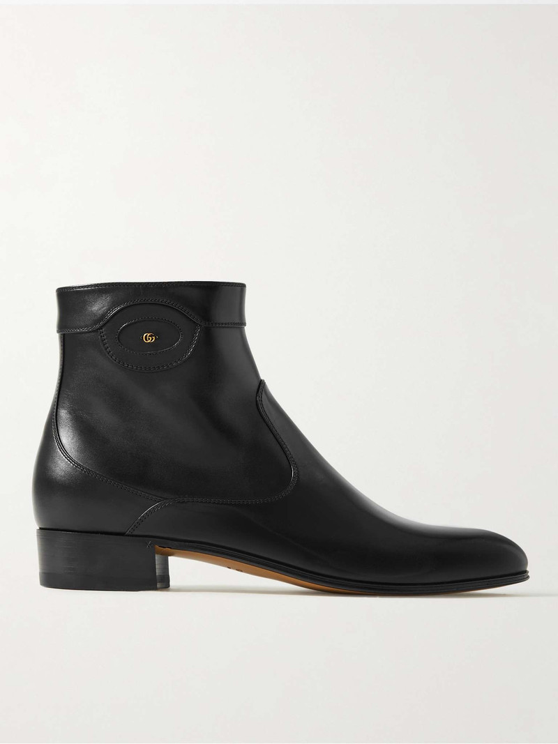 Logo-Embellished Leather Ankle Boots - 1