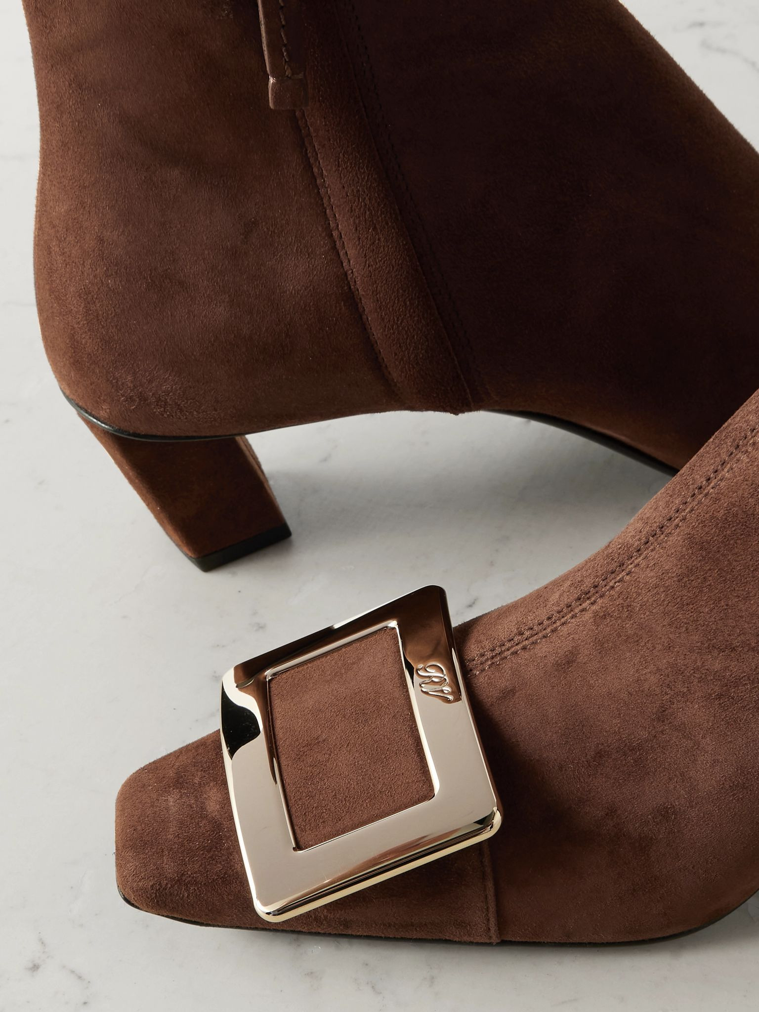Belle Vivier buckled suede Chelsea boots Chocolate - 4