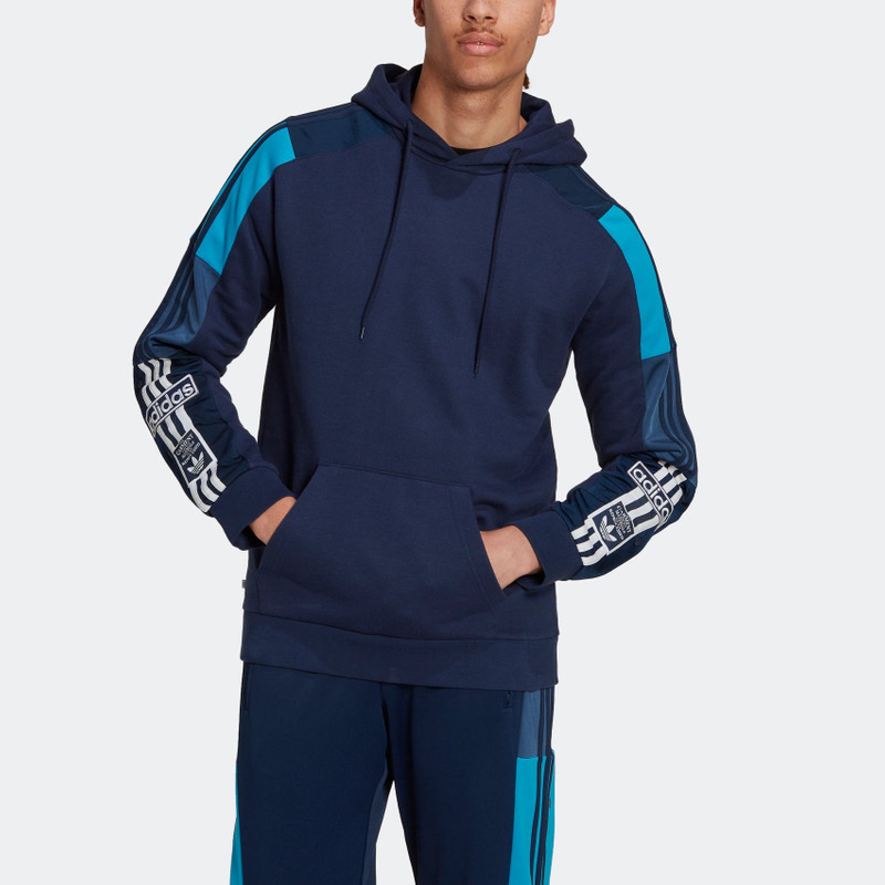 adidas Men's adidas originals Re-process Hdie Sleeve Side Classic Drawstring Hooded Long Sleeves Blue HK747 outlook