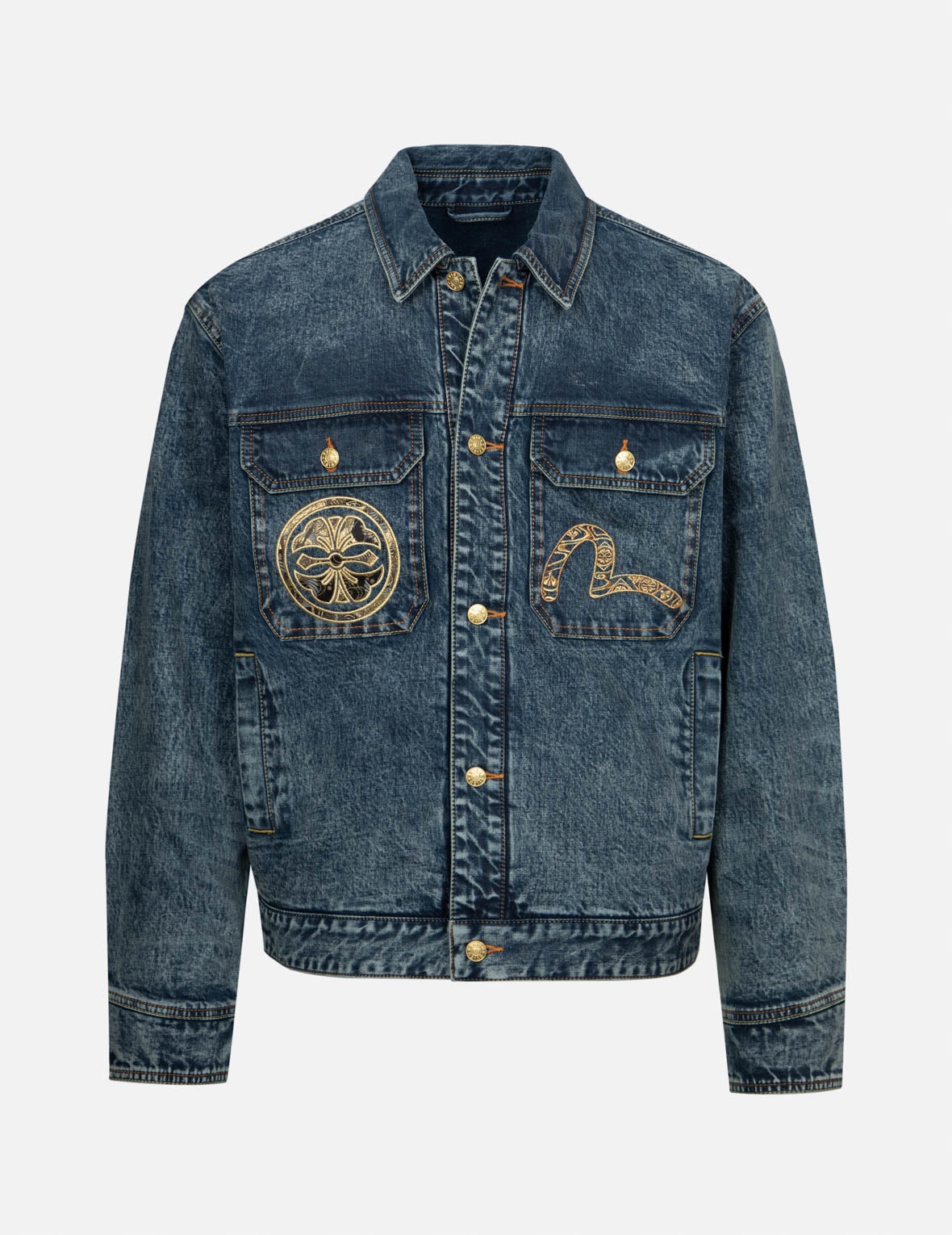KAMON AND SEAGULL BROCADE APPLIQUÉ WITH CARP EMBRODIERY RELAX FIT DENIM JACKET - 2