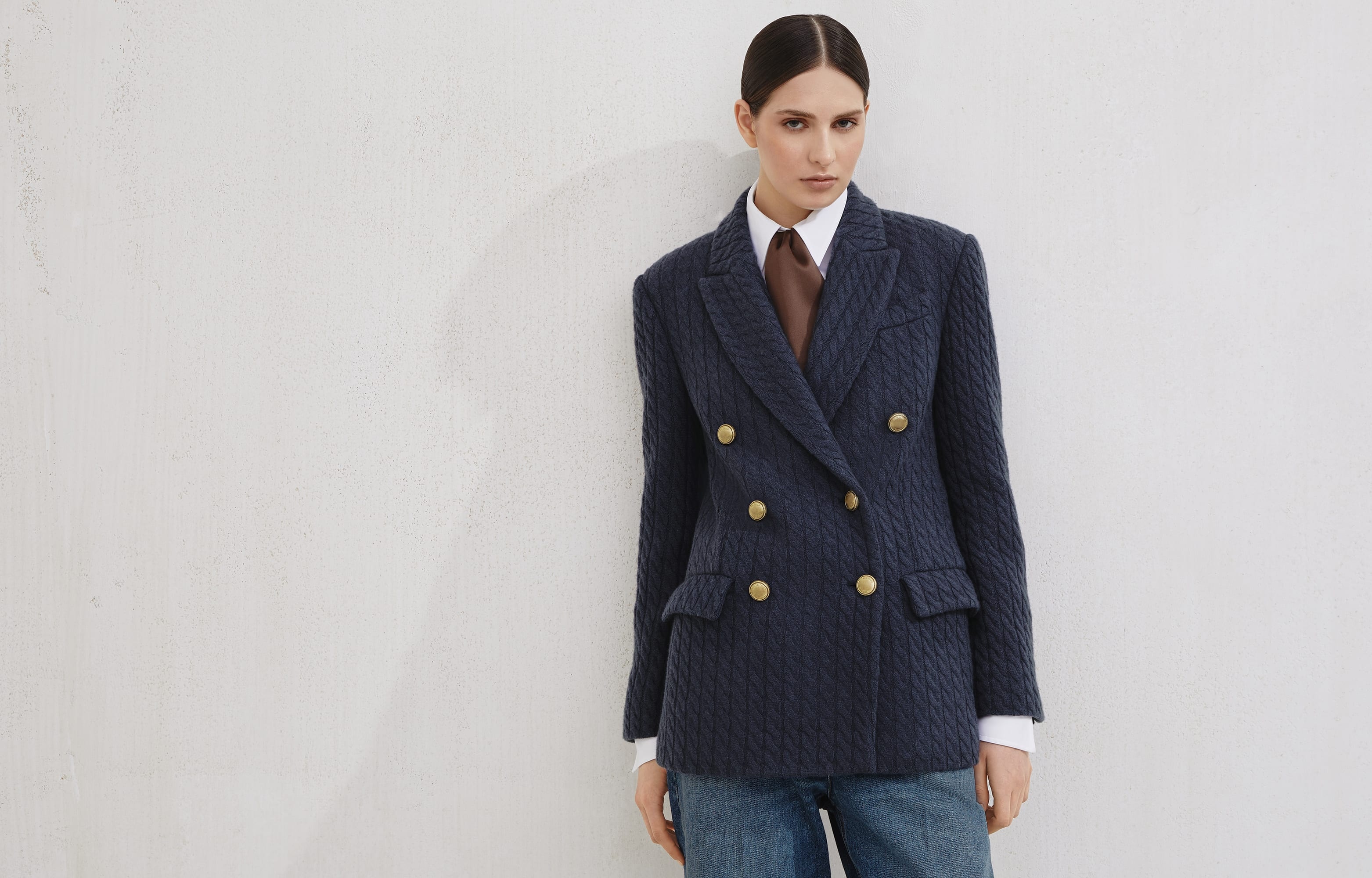 Cashmere cable knit blazer with monili - 6