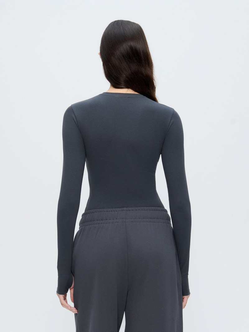 Womens Cotton-Stretch Long-Sleeved Top - Smoked Black 4