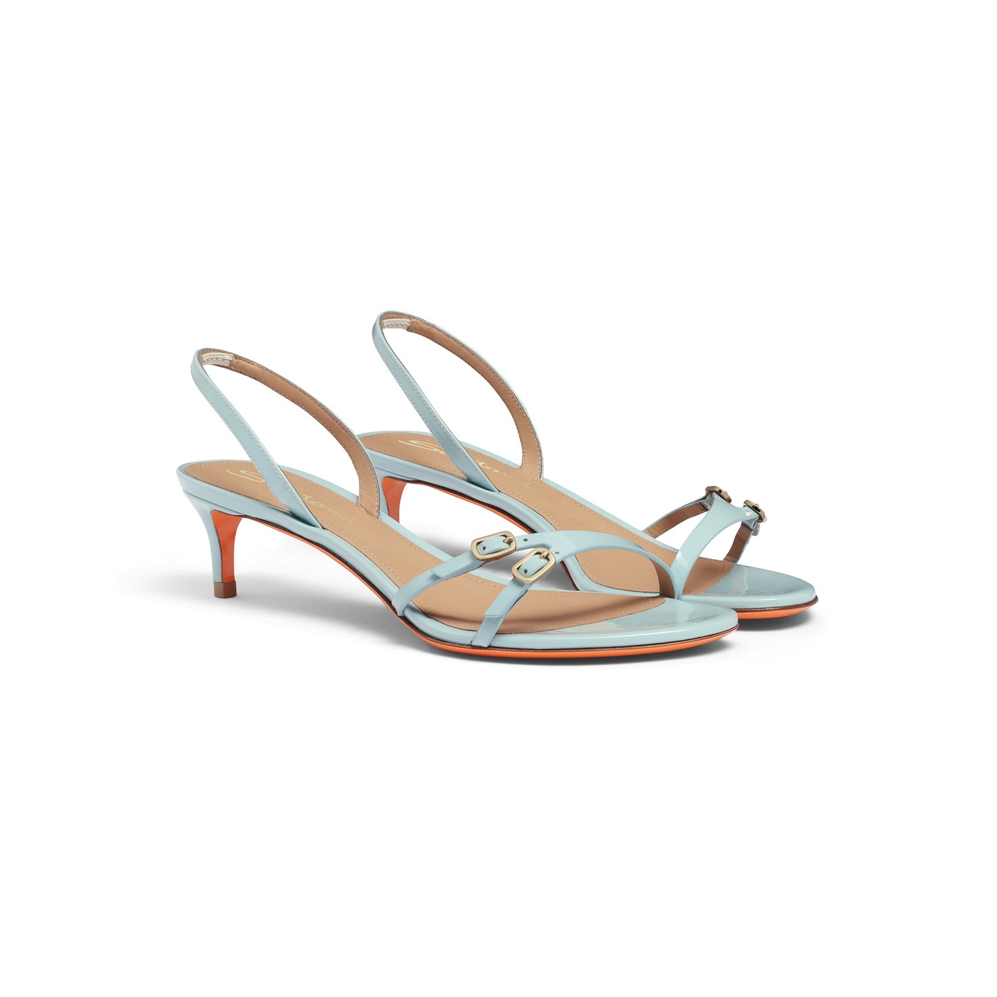 Women's light blue patent leather mid-heel sandal - 3