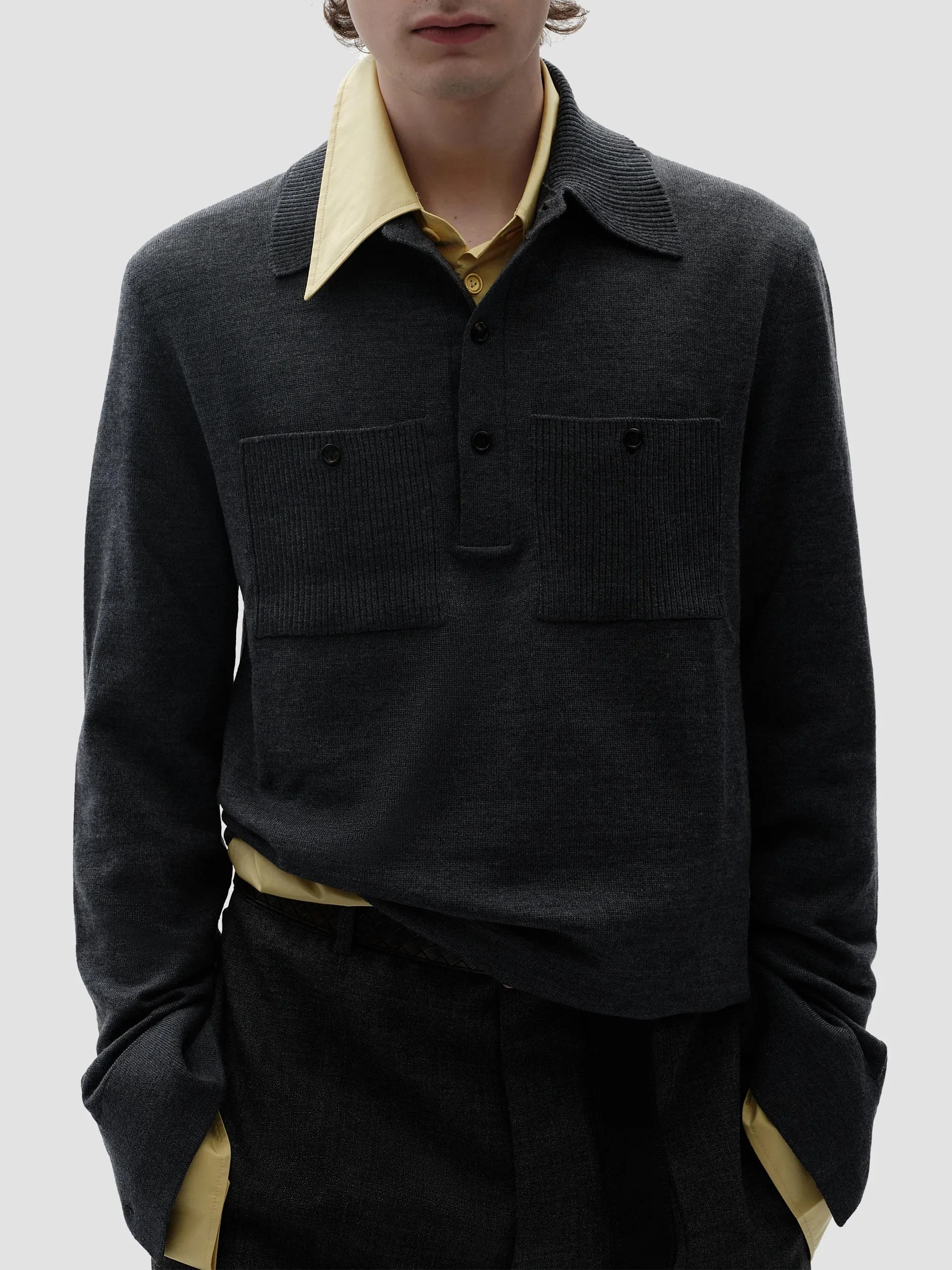 Men's Knit Merino-Wool Polo Sweater - Midnight Blue - 1