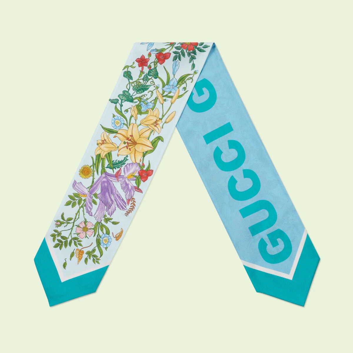 Floral print silk neck bow - 5