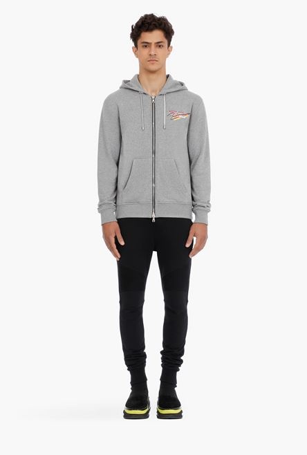 Gray cotton sweatshirt with small multicolor Balmain Paris logo - 4