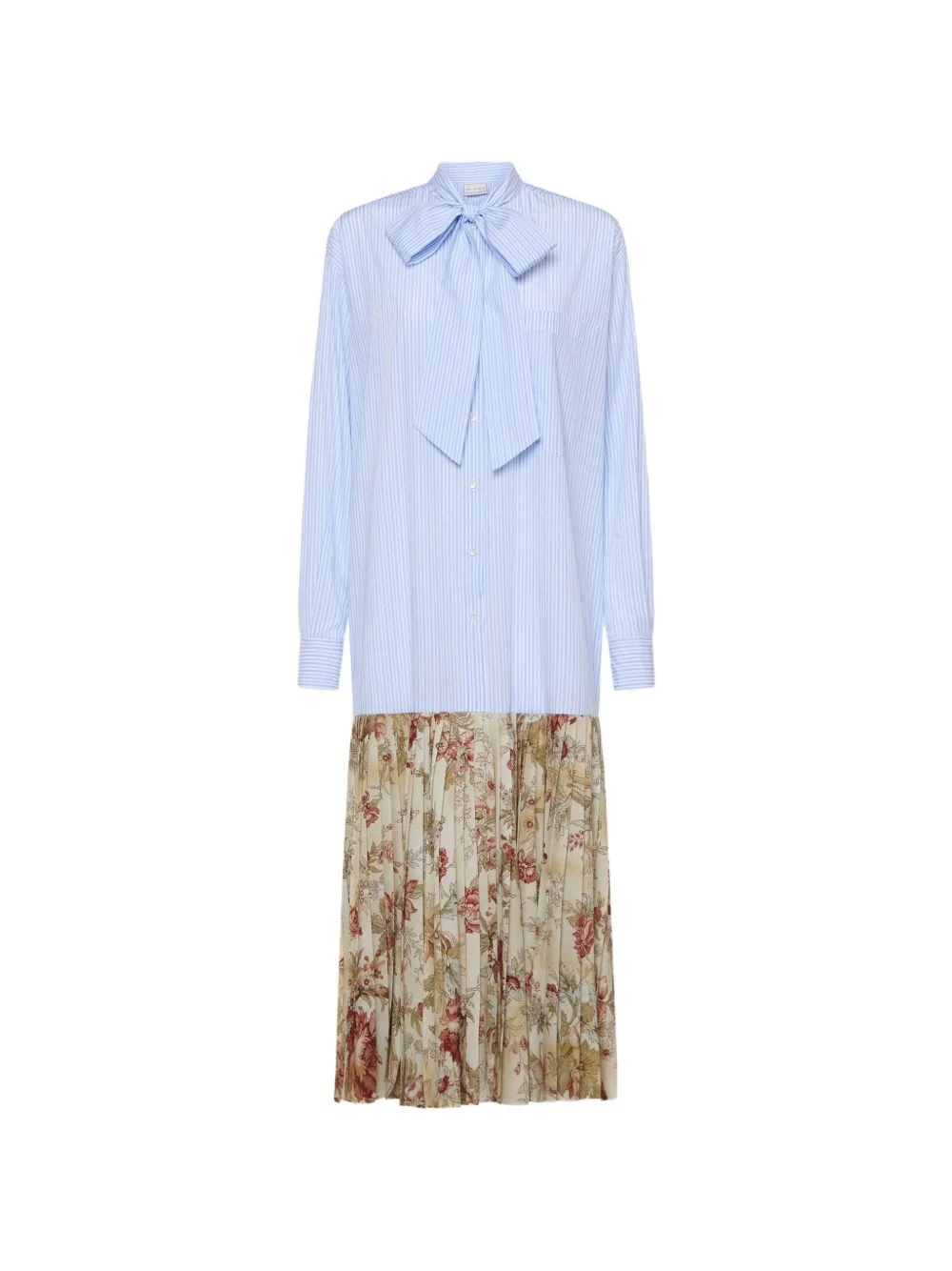 Cezhi stripped floral-print pleated midi shirt dress - 1