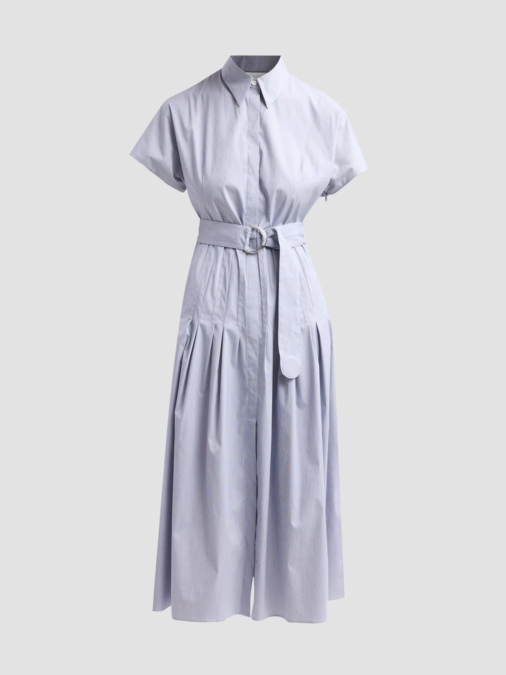 Women's Belted Cotton Midi Dress - Navy Cream - 1