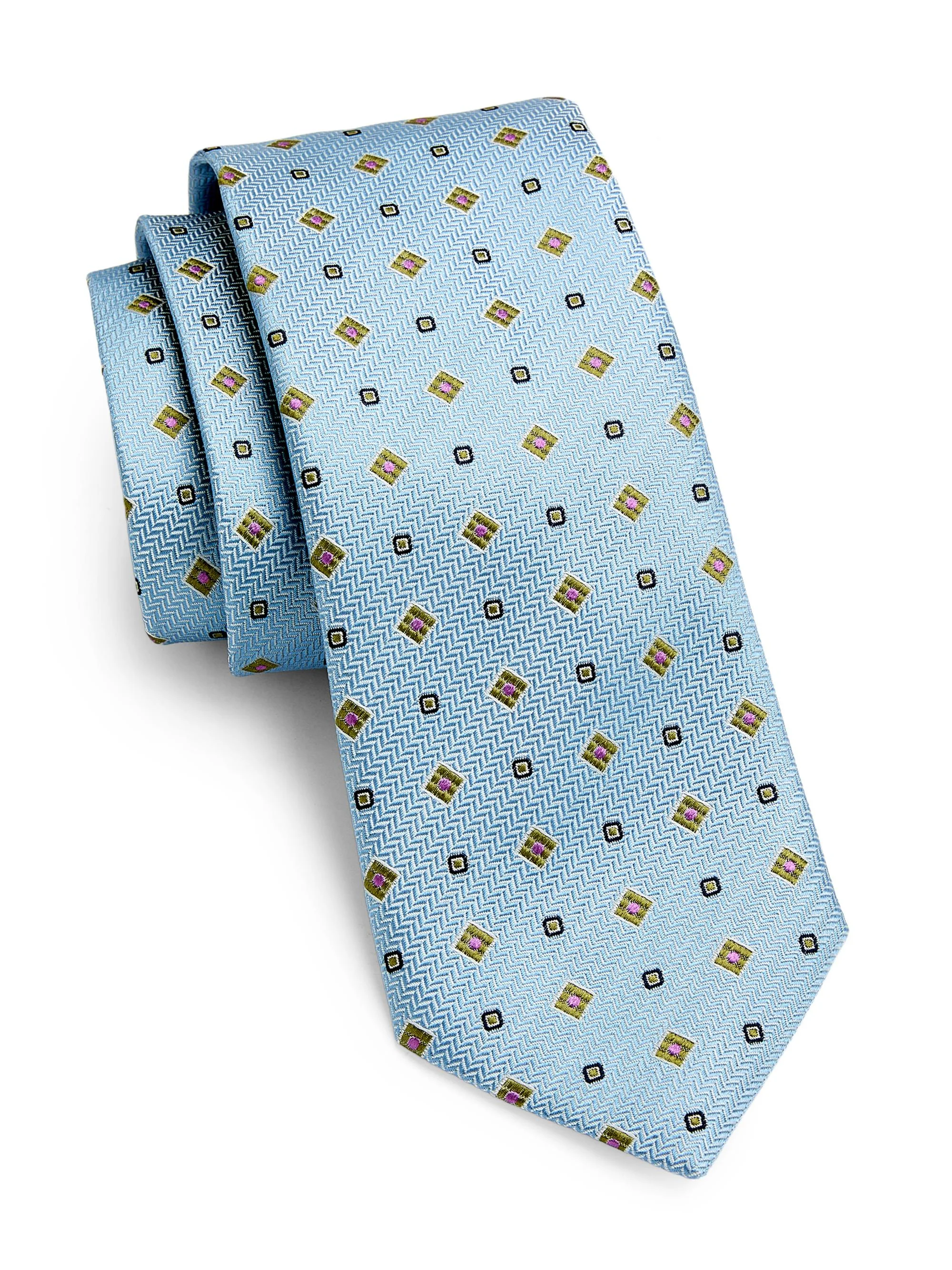 Men's Chevron Medallion Silk Tie - Light Blue - 1