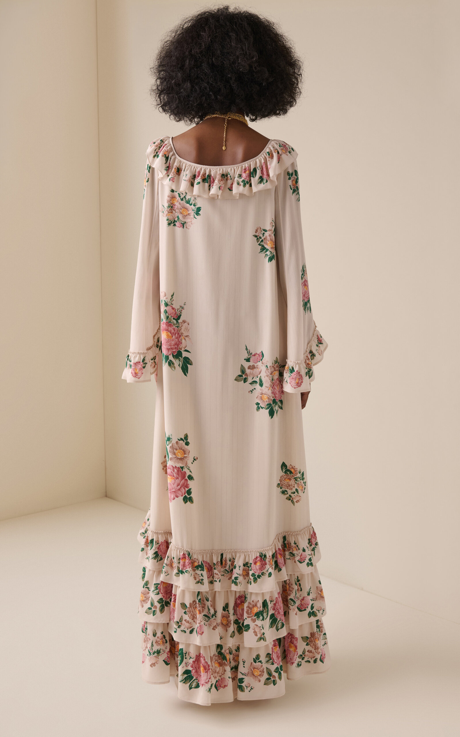 Floral Organic Silk Crepe de Chine Dress white - 4