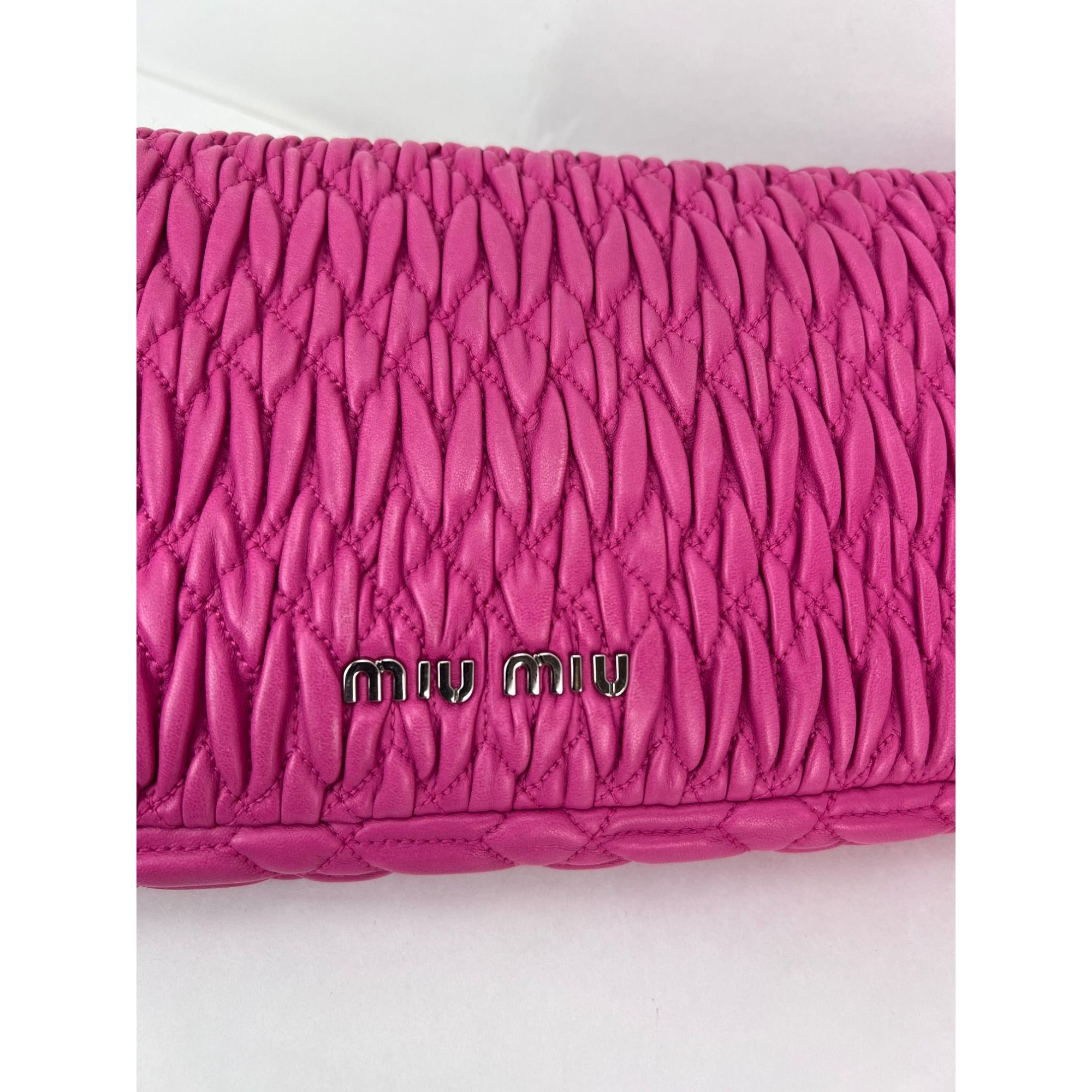 MiuMiu - MiuMui Pink Lambskin Nappa Crystal Shoulder Clutch Bag - 12