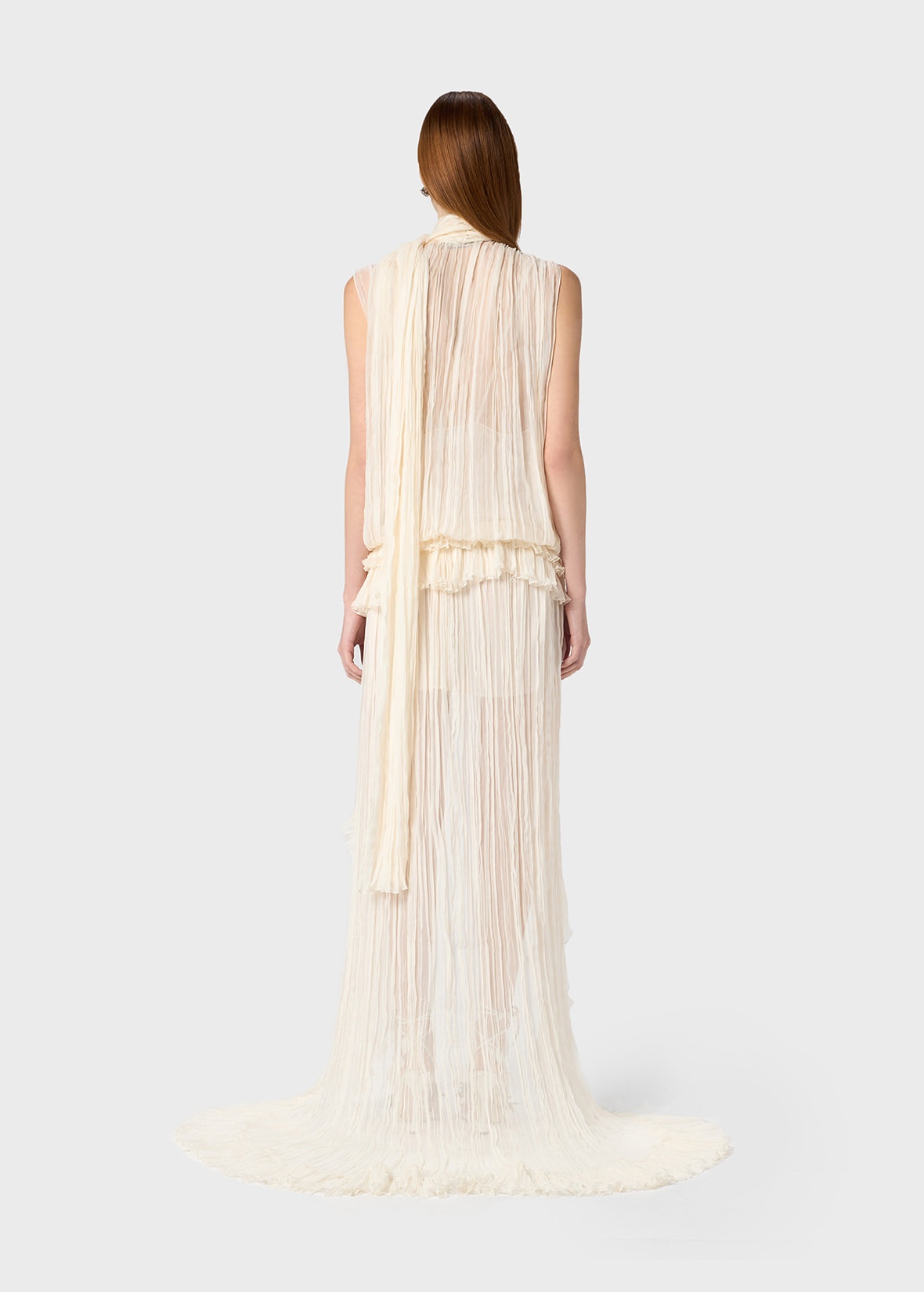 PLEATED ASYMMETRIC DRESS IN SILK CHIFFON - 4
