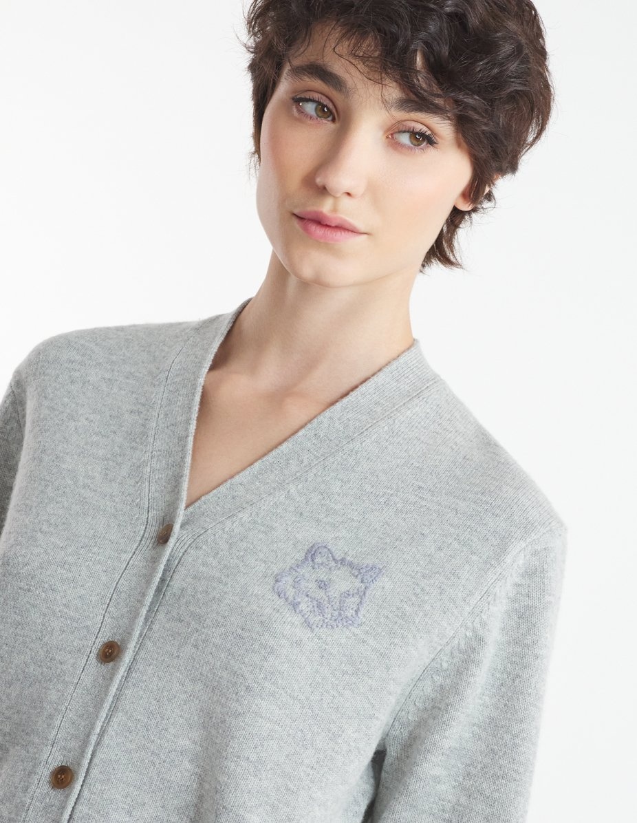 BOLD FOX HEAD EMBROIDERED CROPPED CARDIGAN - 4