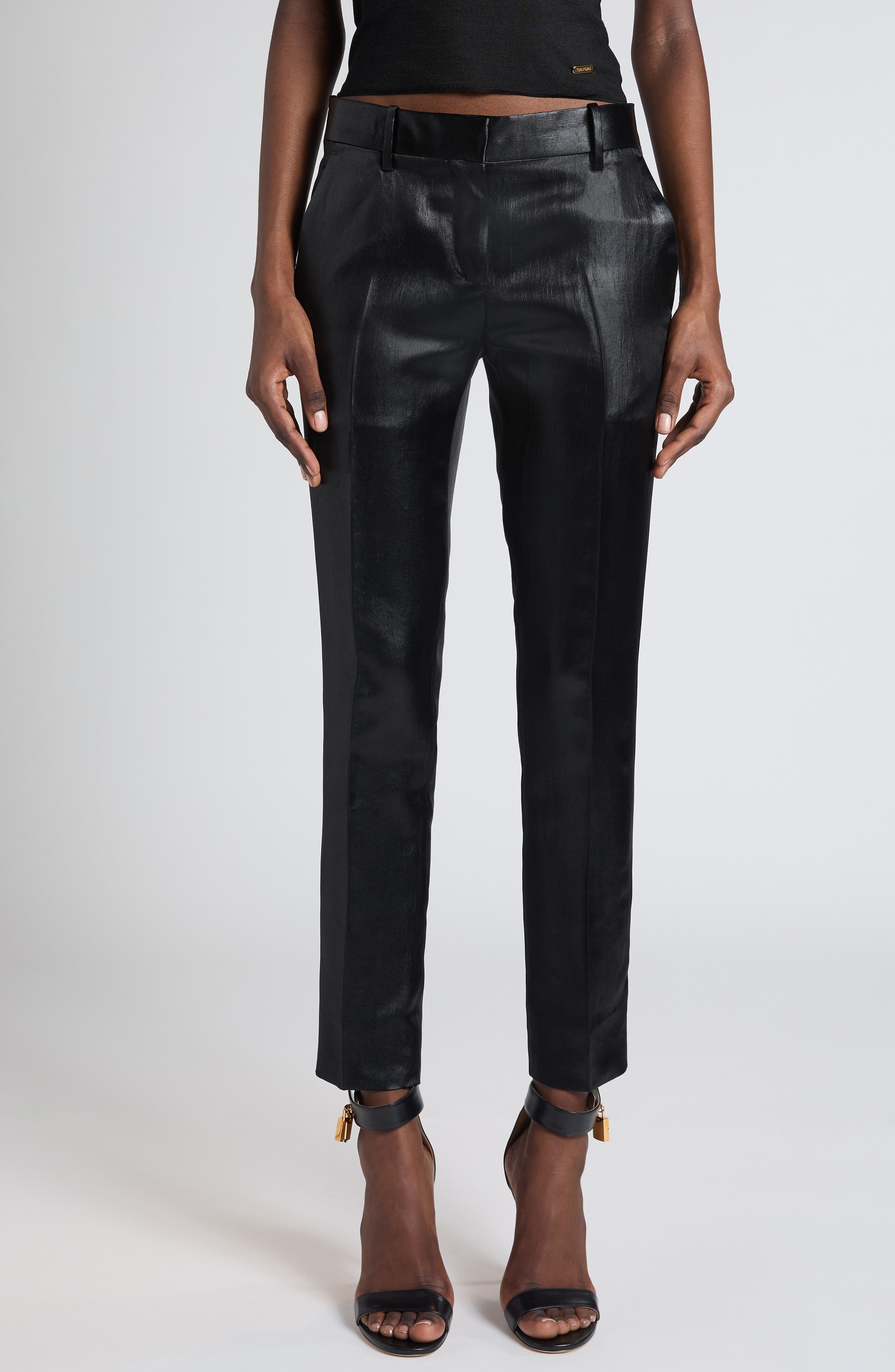 TOM FORD Tailored Liquid Satin Skinny Ankle Pants in Black at Nordstrom - 1