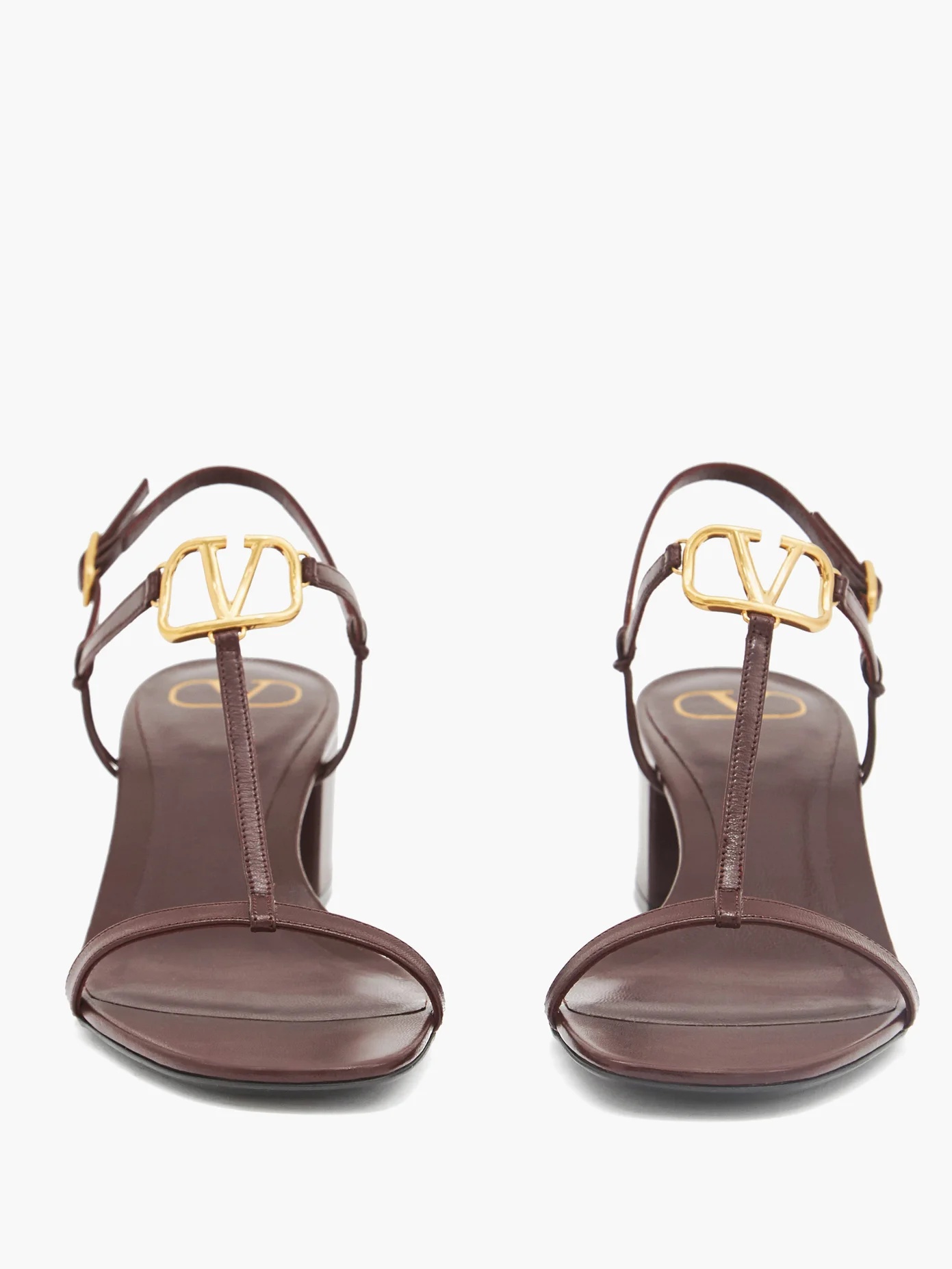 V-logo block-heel leather sandals - 5