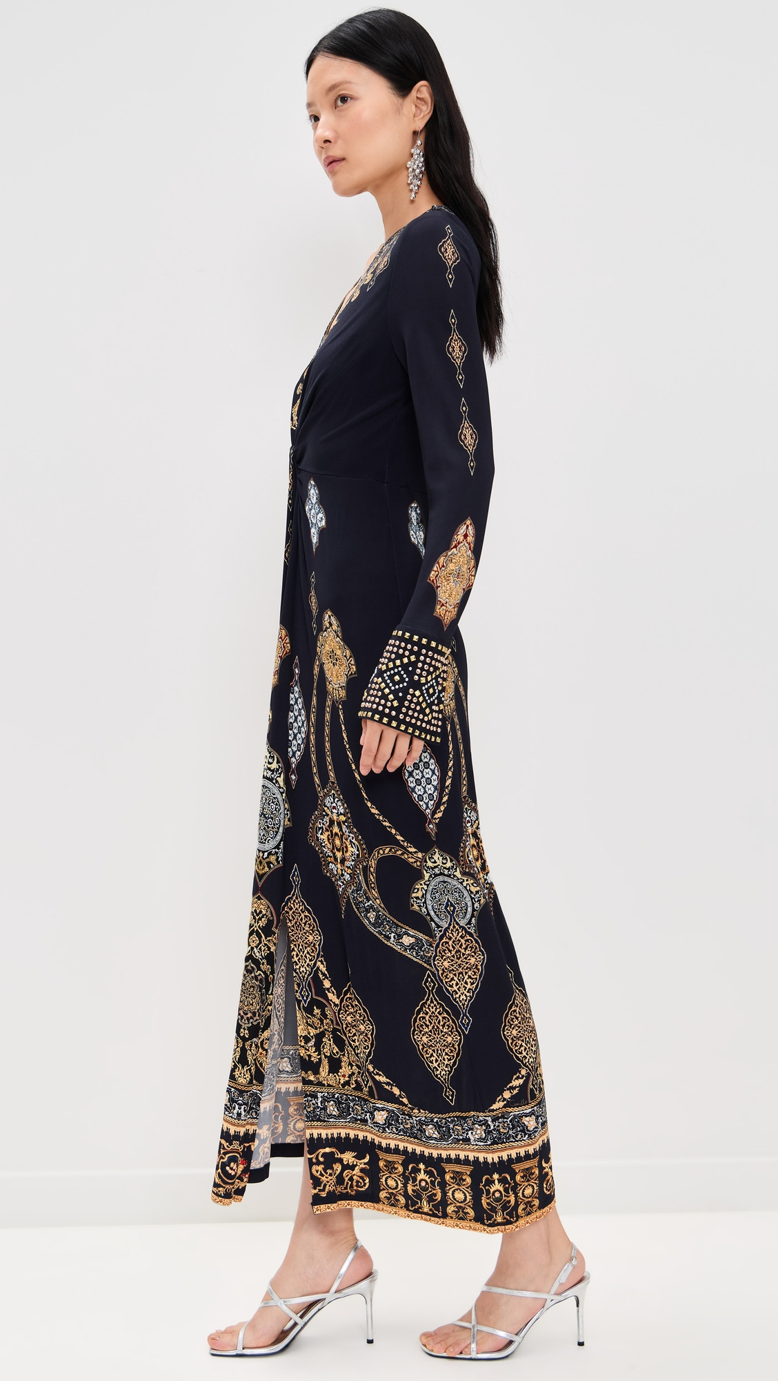 Long V Neck Twist Front Jersey Dress - 3