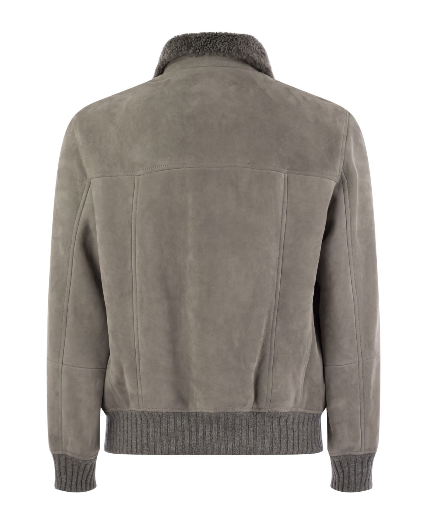 Sheepskin Bomber Jacket With Wool Details - 2