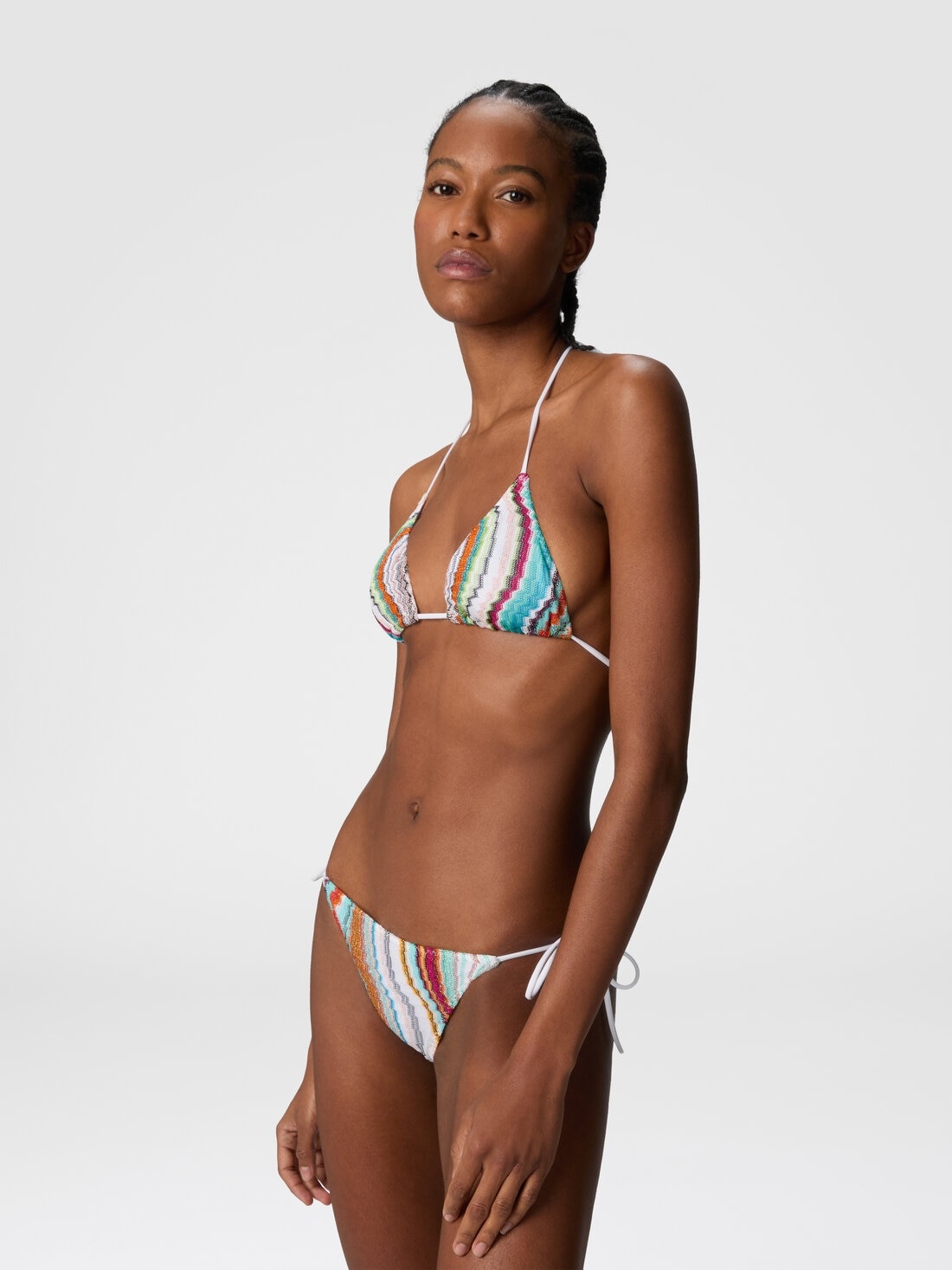 Triangle bikini with lamé wave motif - 4